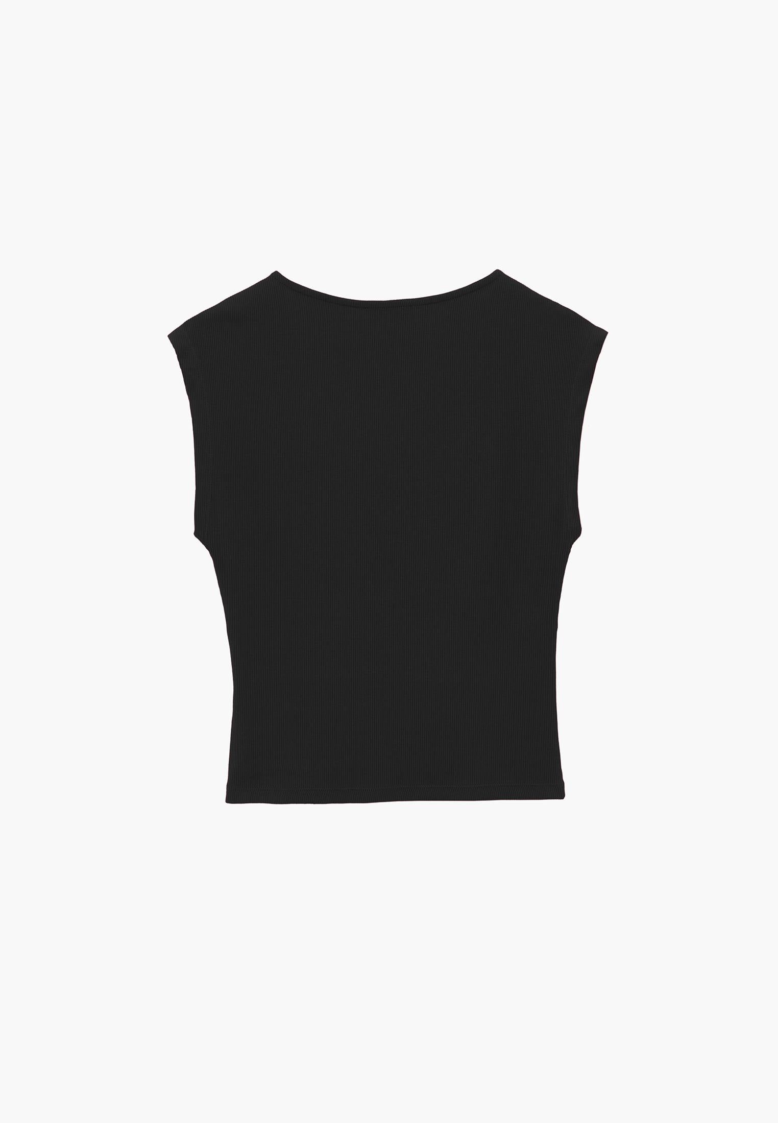 V Neck Bodycon T-Shirt - BLACK