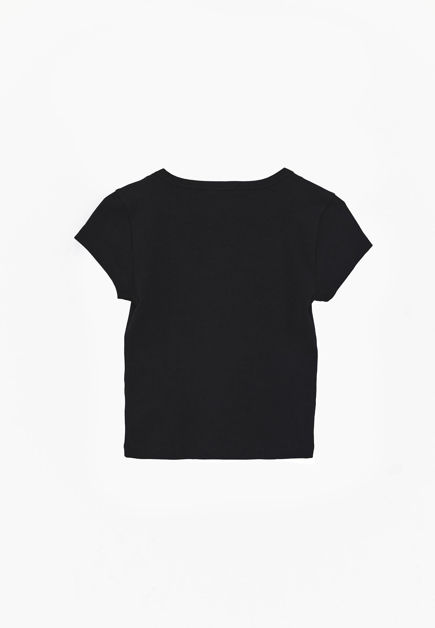 U Neck Bodycon T-Shirt - BLACK