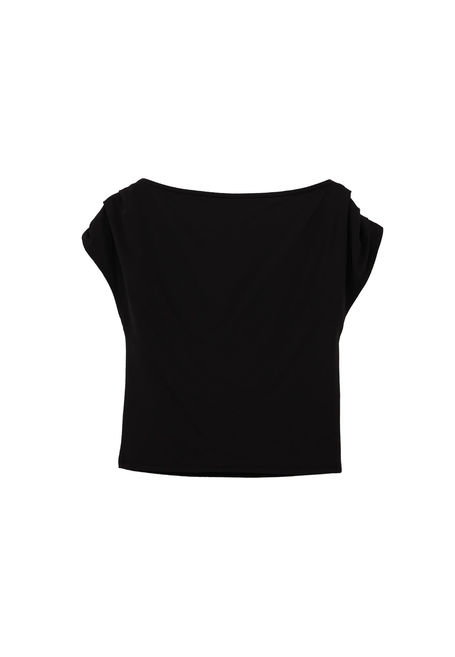 Boat Neck Short Sleeve Blouse - BLACK