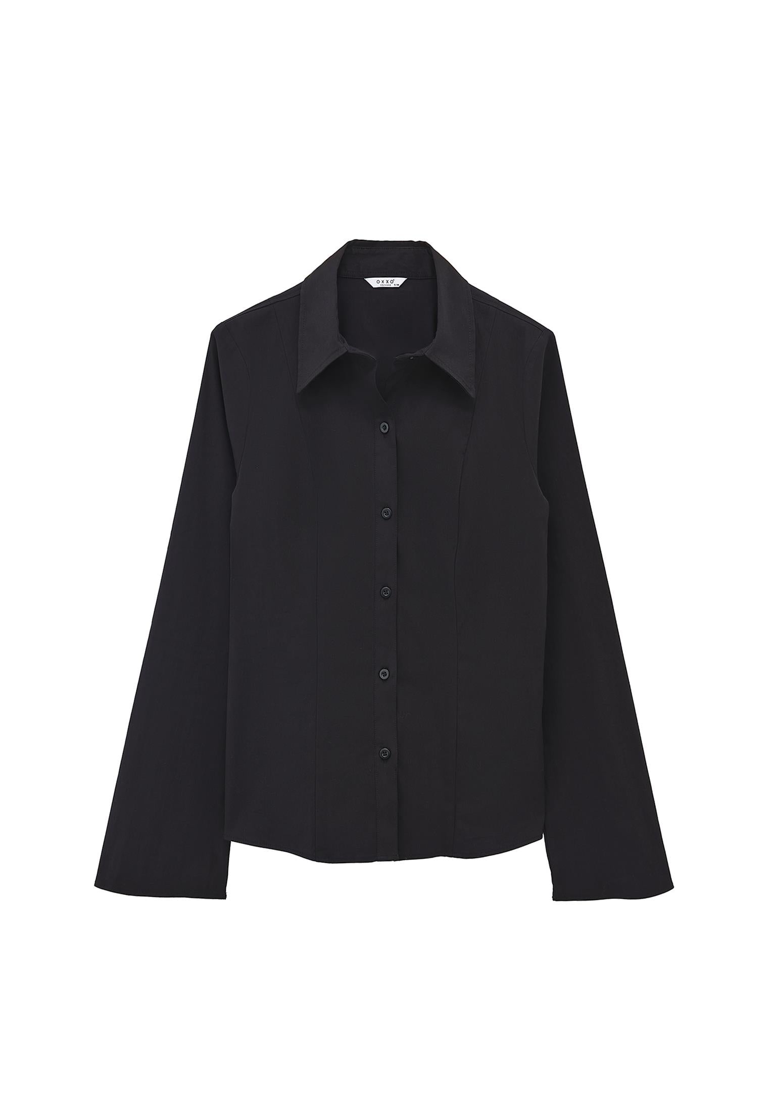 Long Sleeved Slim Shirt - BLACK