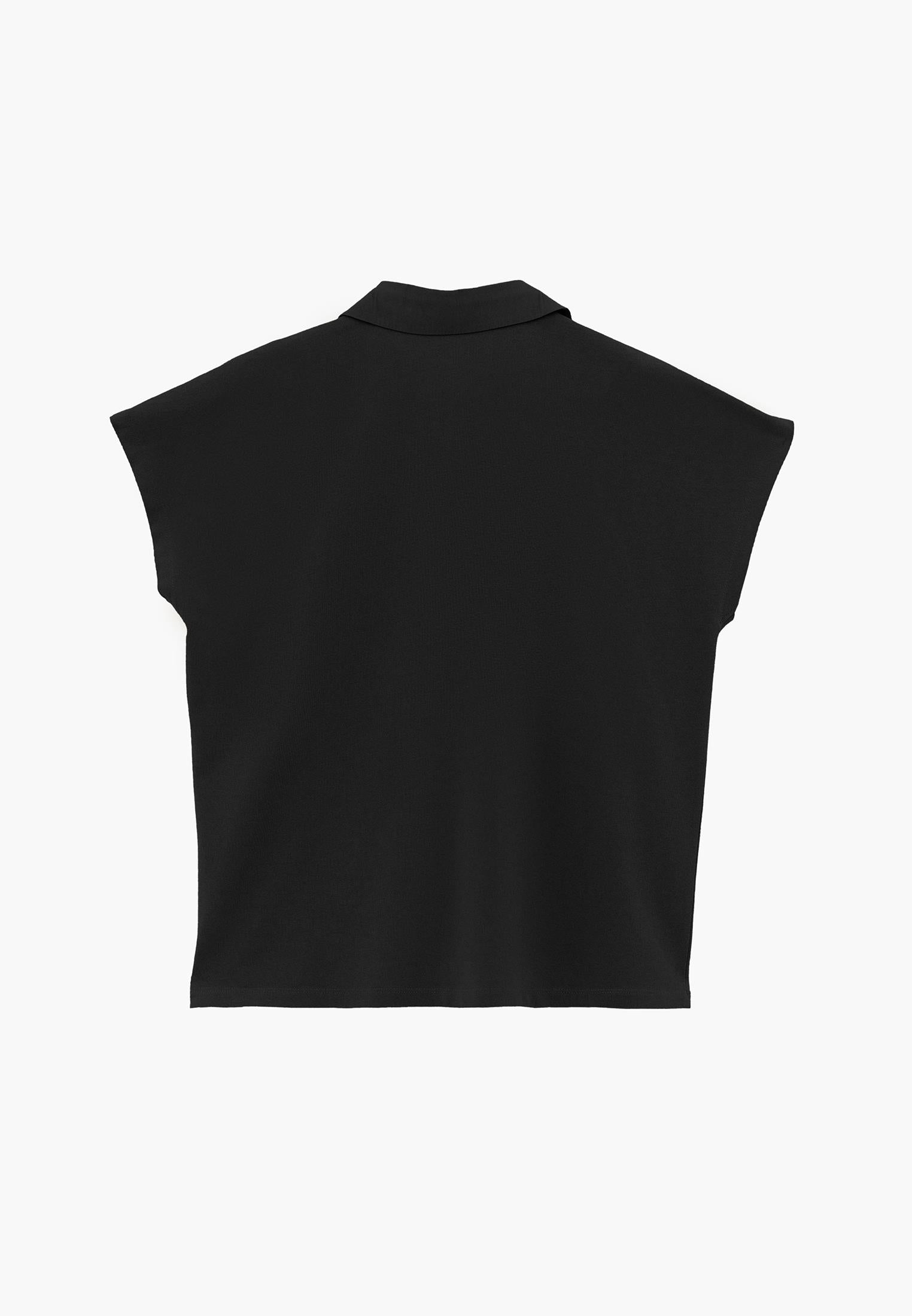 Button Detailed Polo Neck T-Shirt - BLACK
