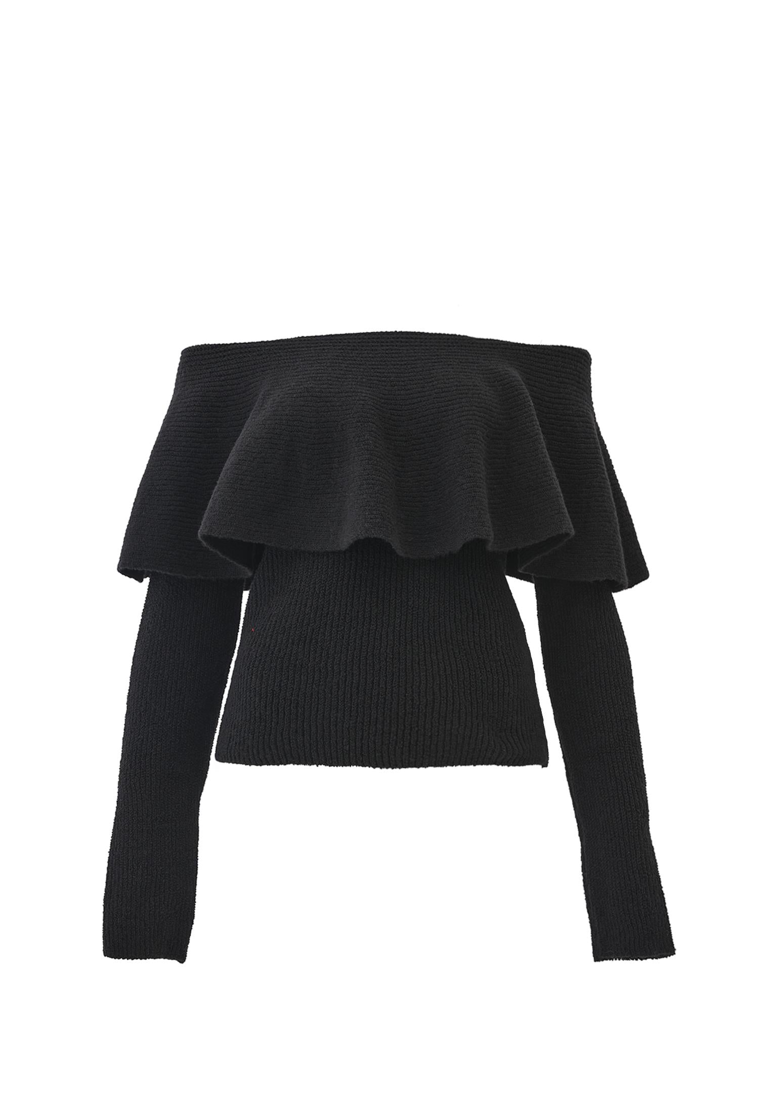 Dropped Shoulder Knit Sweater - BLACK