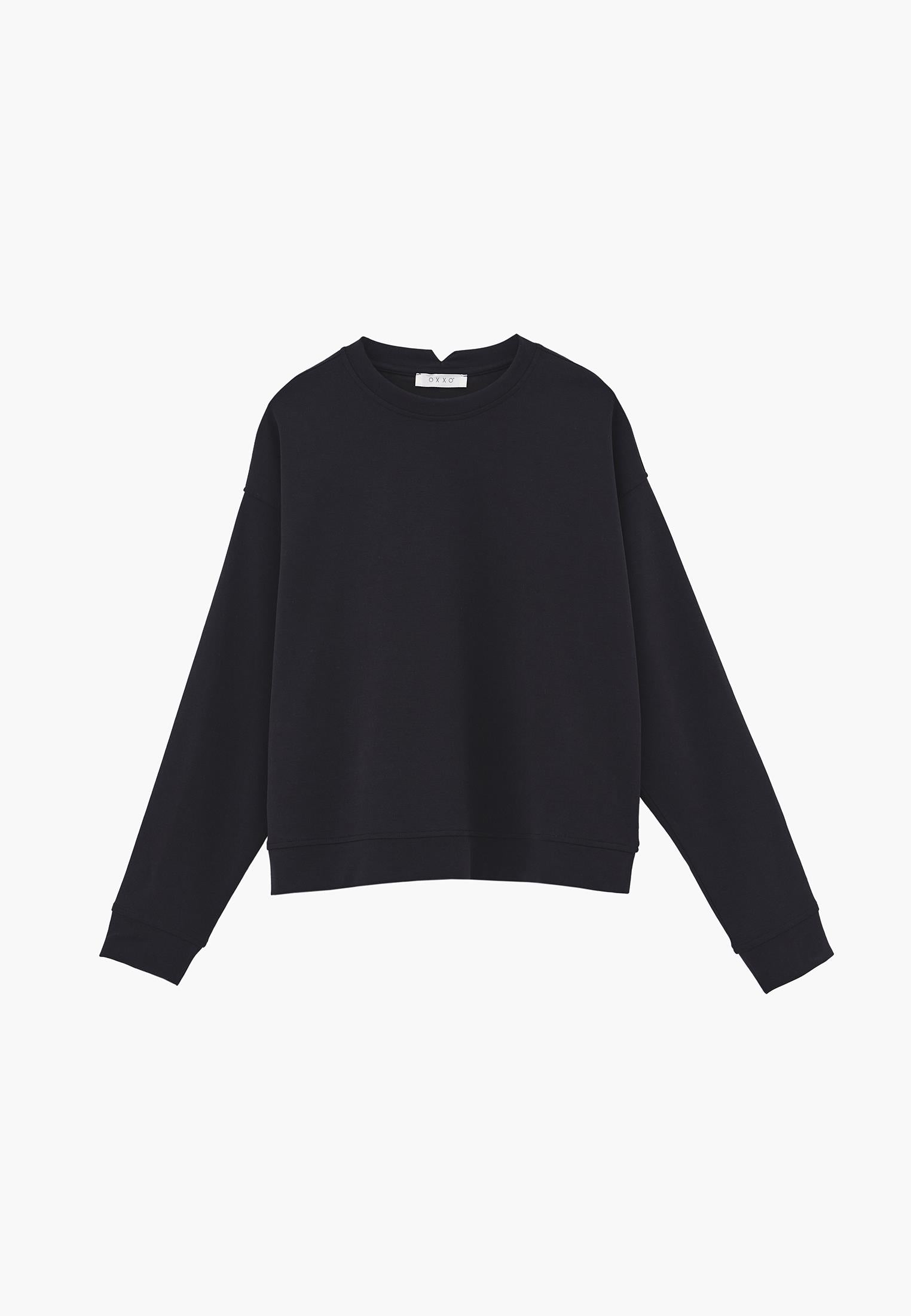 Crew Neck Long Sleeve Sweatshirt - BLACK