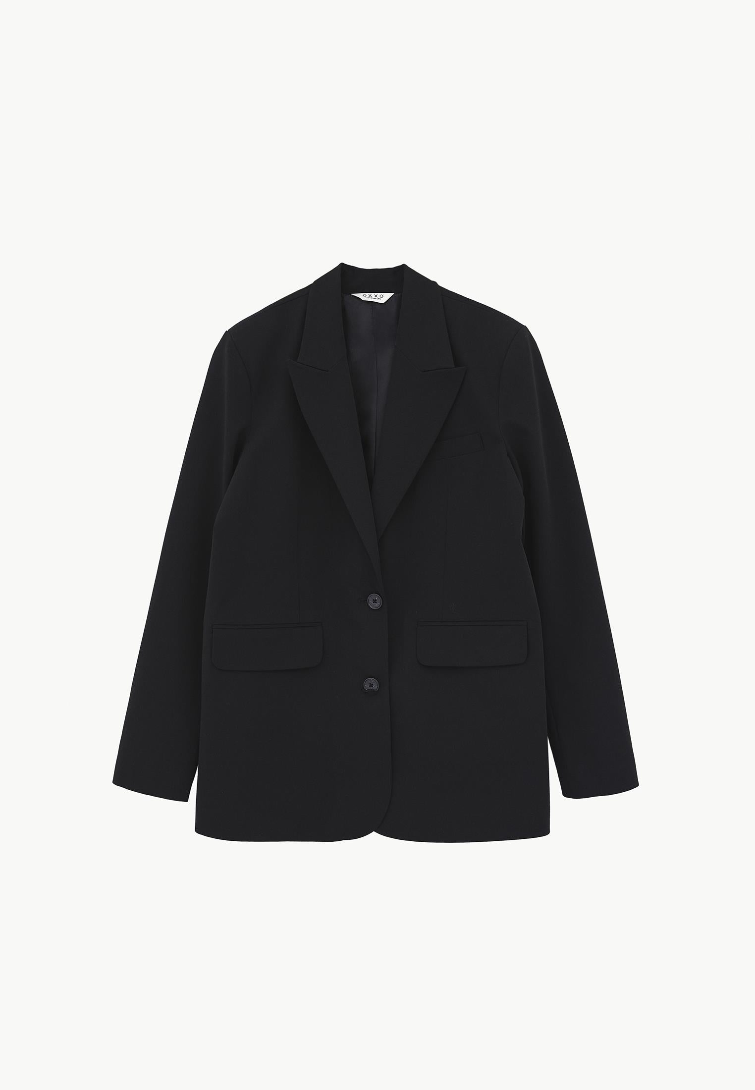 Boyfriend Fit Blazer Jacket - BLACK