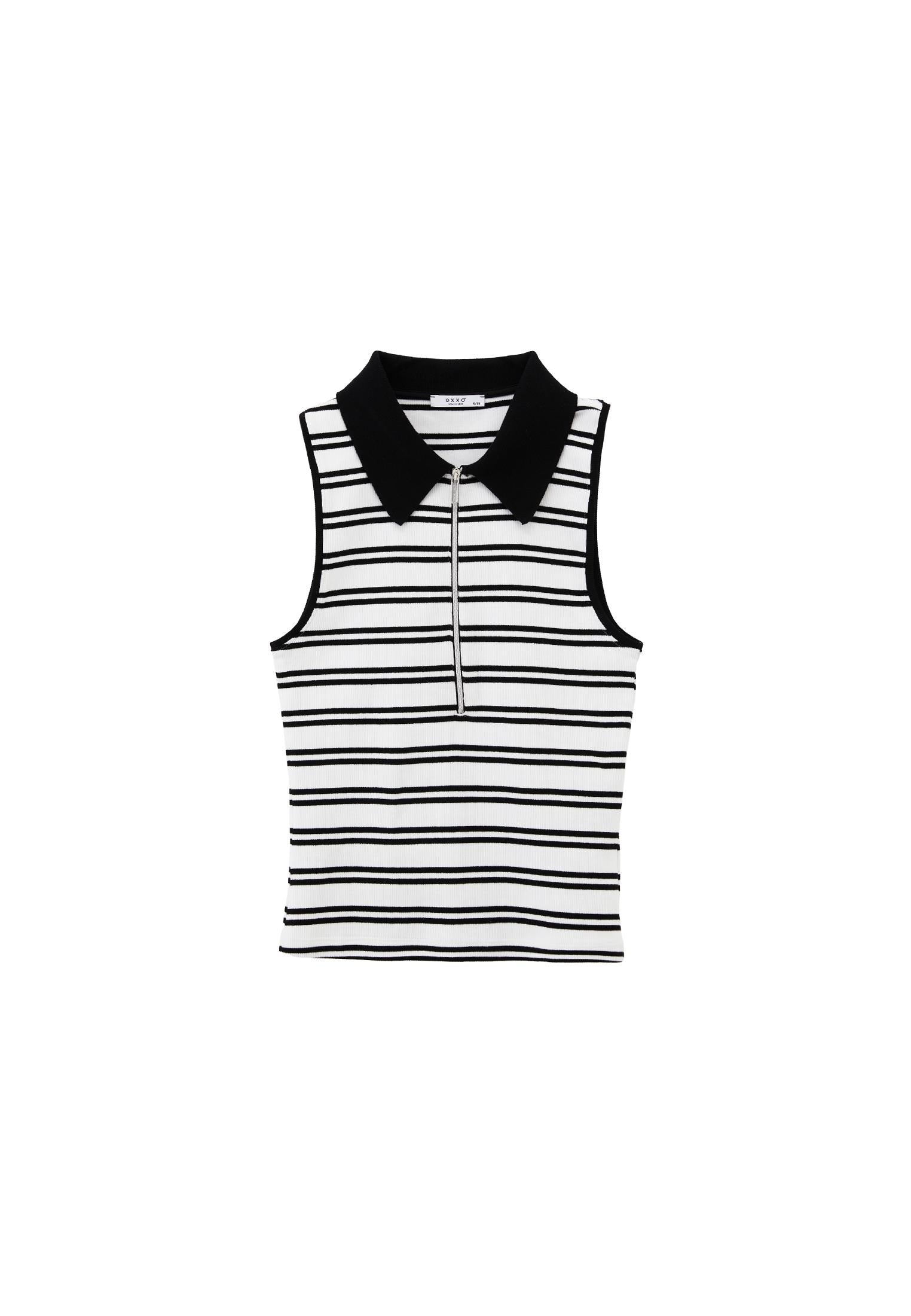 Polo Collar Tank Top - WHITE/BLACK