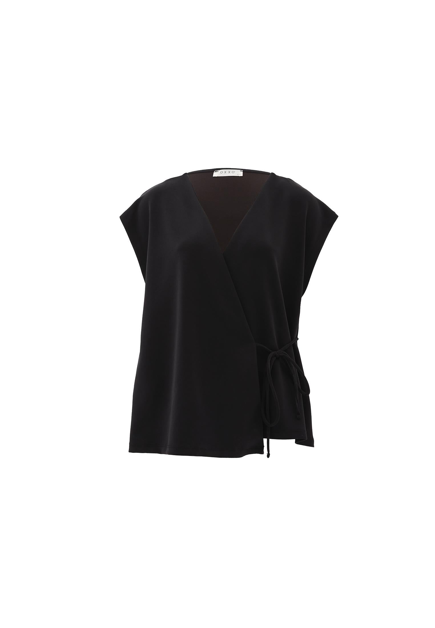 Wrap Neck Tunic Cardigan - BLACK