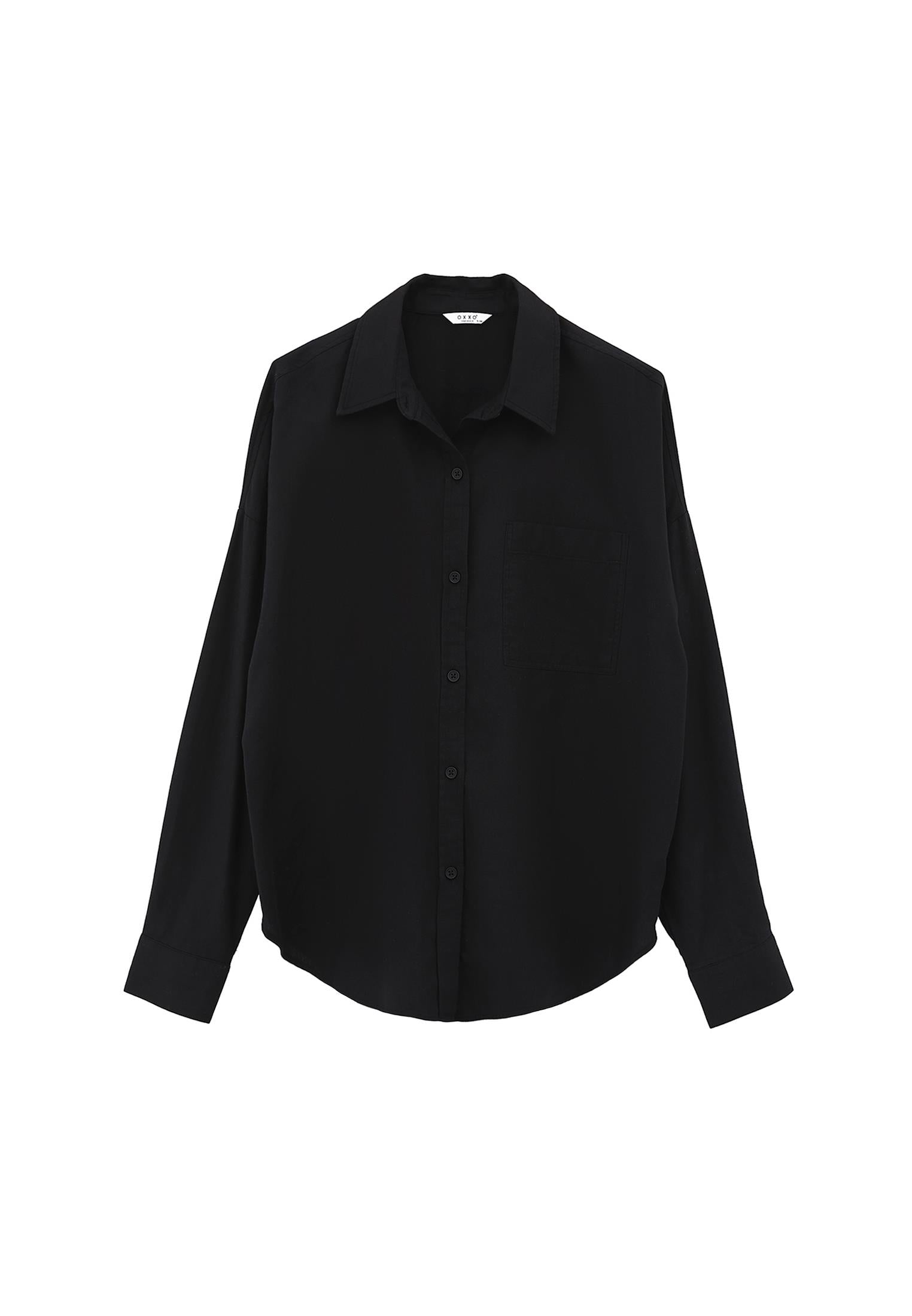 Oversize Long Sleeve Shirt With Pocket Detail - BLACK