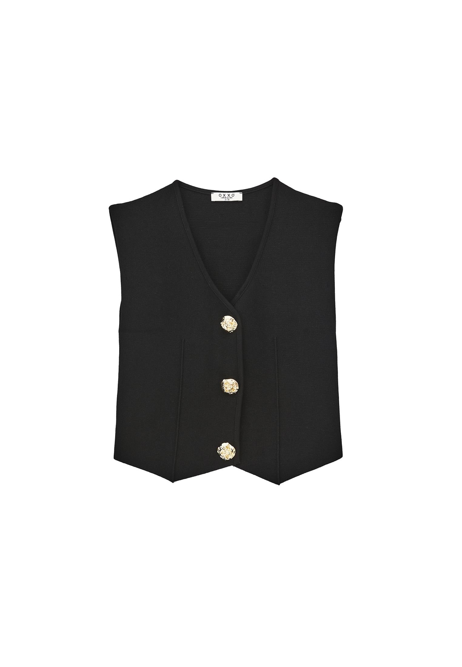 Midi Relaxed Fit Button Detailed Vest - BLACK