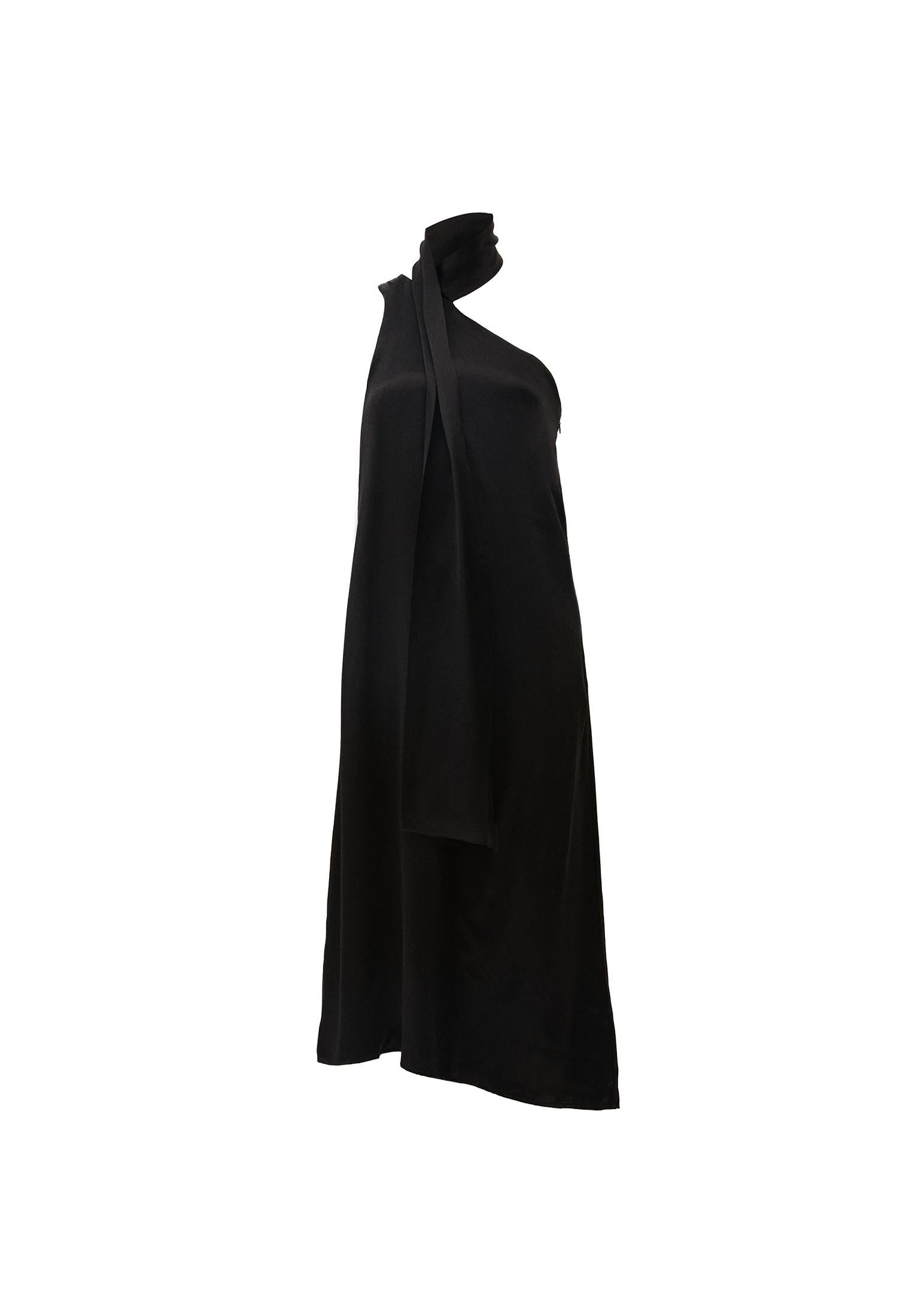 Asymmetric Collar Viscose Dress - BLACK
