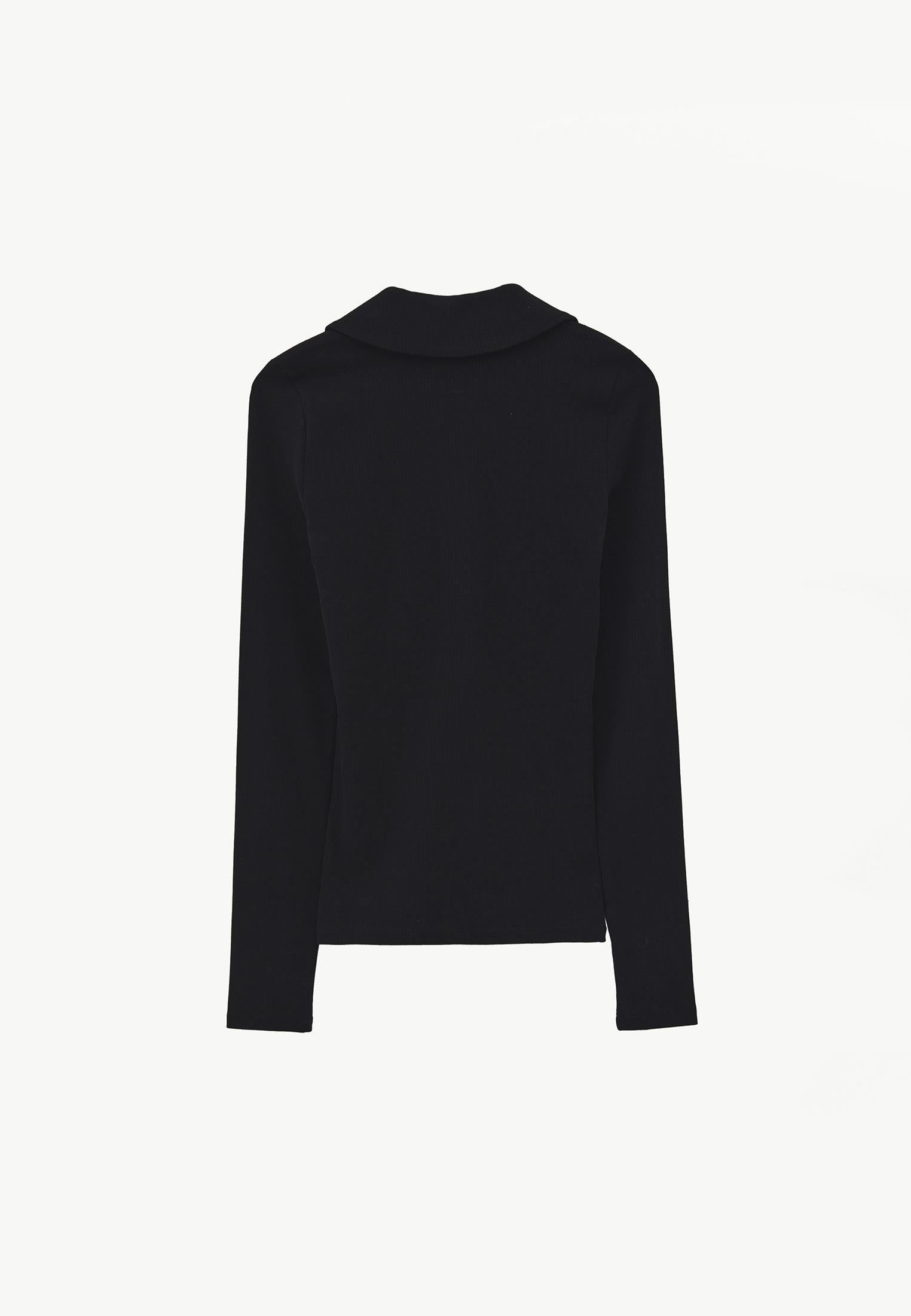 Polo Collar Zip Detailed Long Sleeve T-Shirt - BLACK