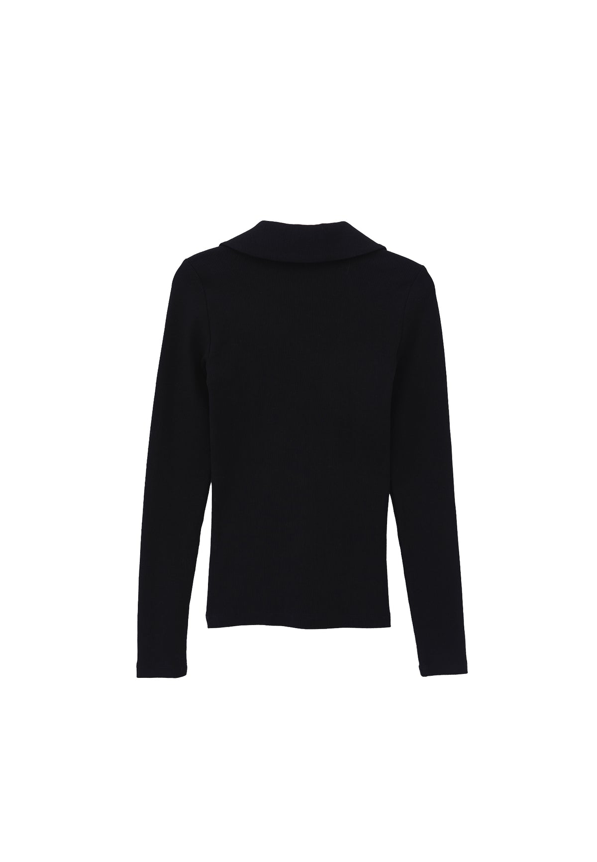 Polo Collar Long Sleeve T-Shirt With Zipper Detail - BLACK