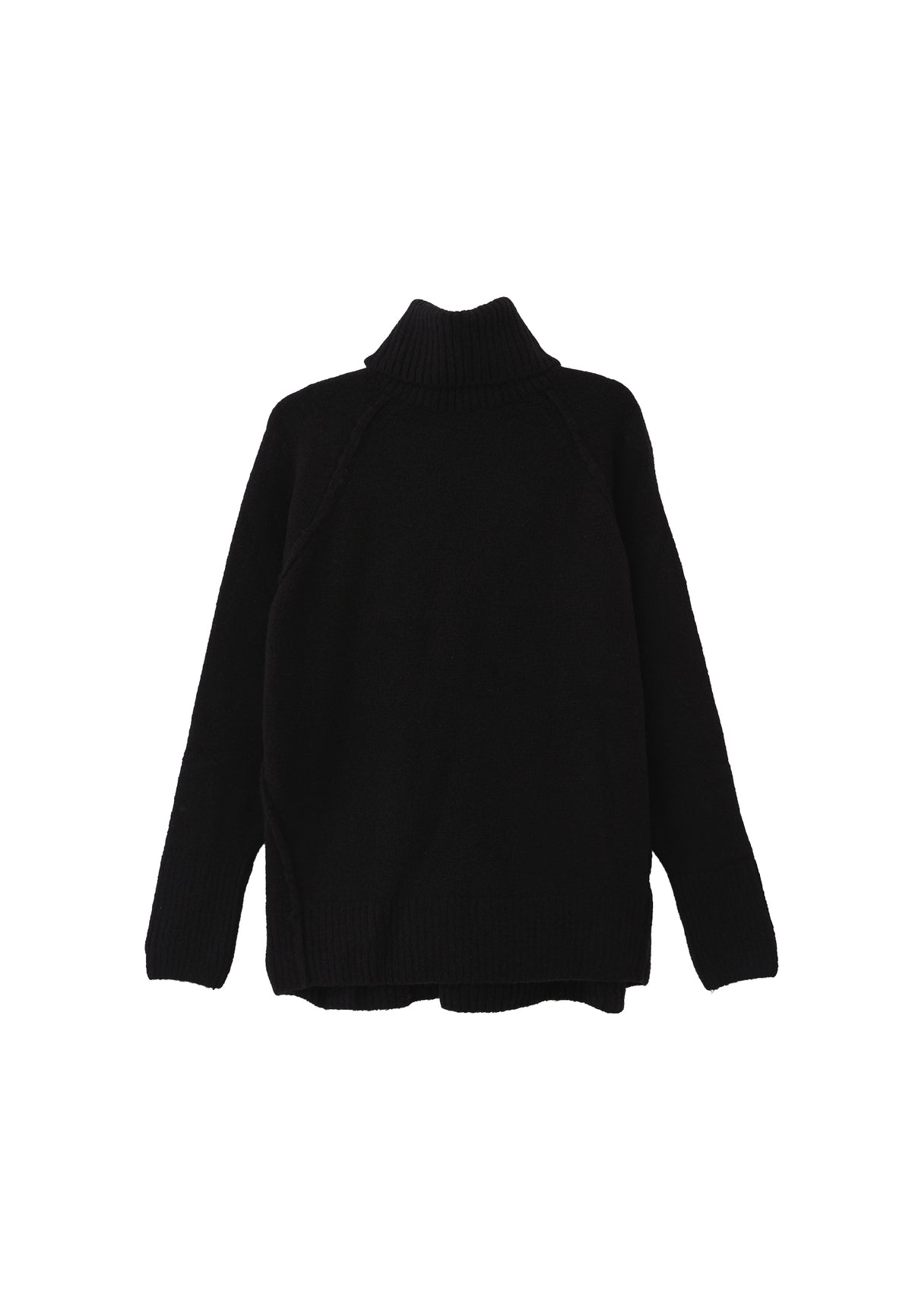 Turtleneck Raglan Sleeve Ribbed Knitwear - BLACK