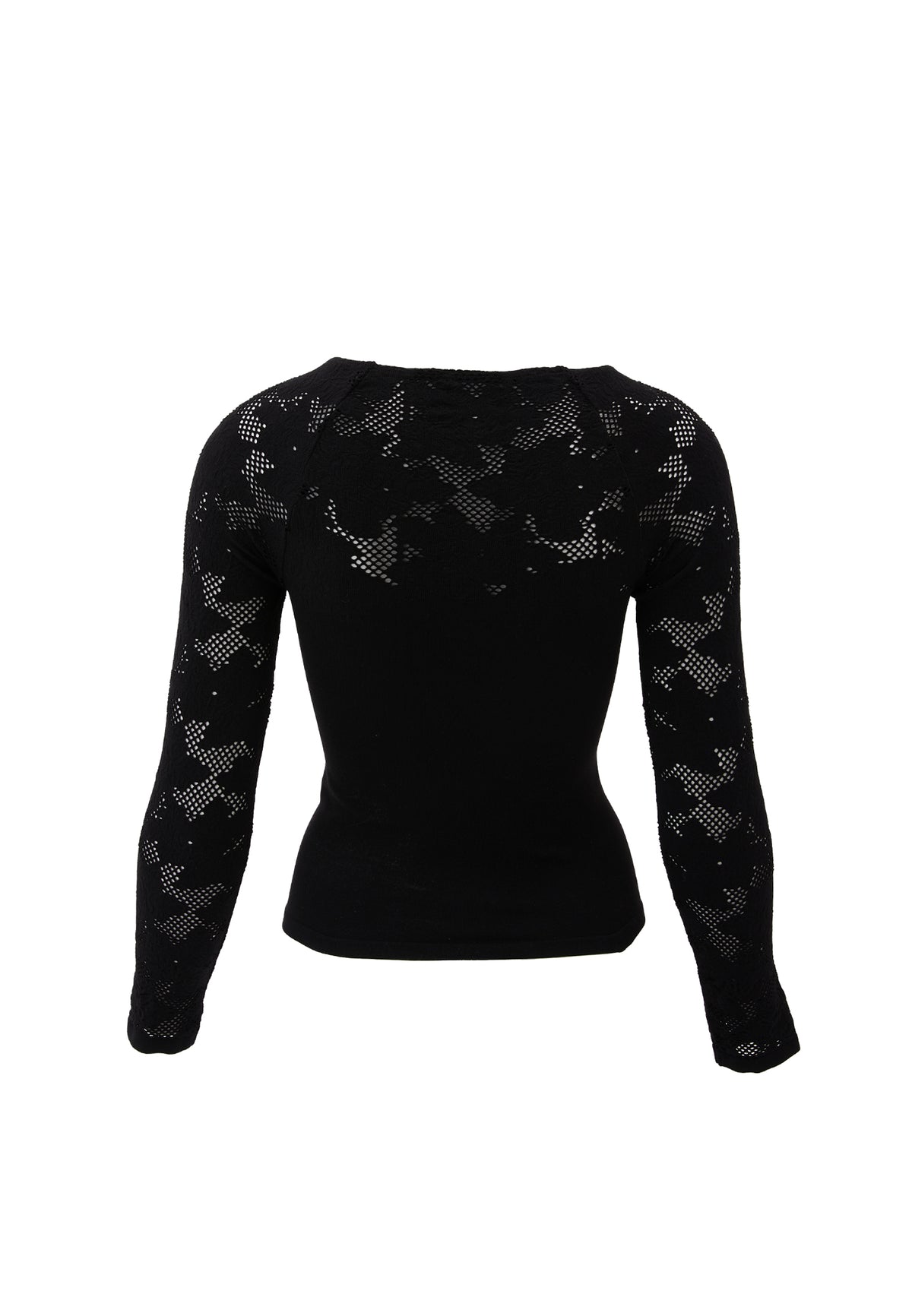 Jacquard Boat Neck Bodycon T-Shirt Long Sleeve - BLACK