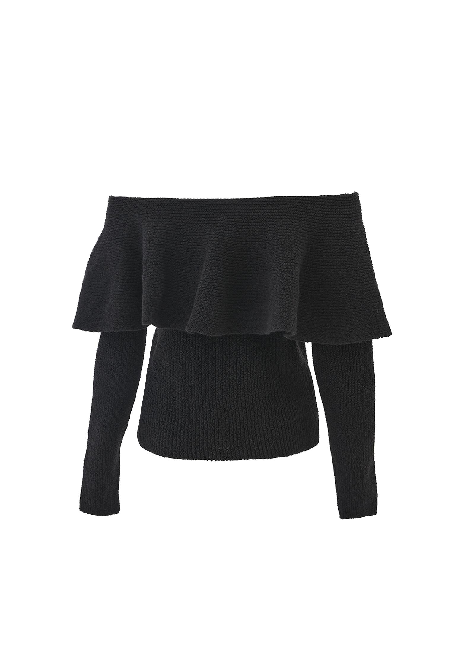 Dropped Shoulder Knit Sweater - BLACK