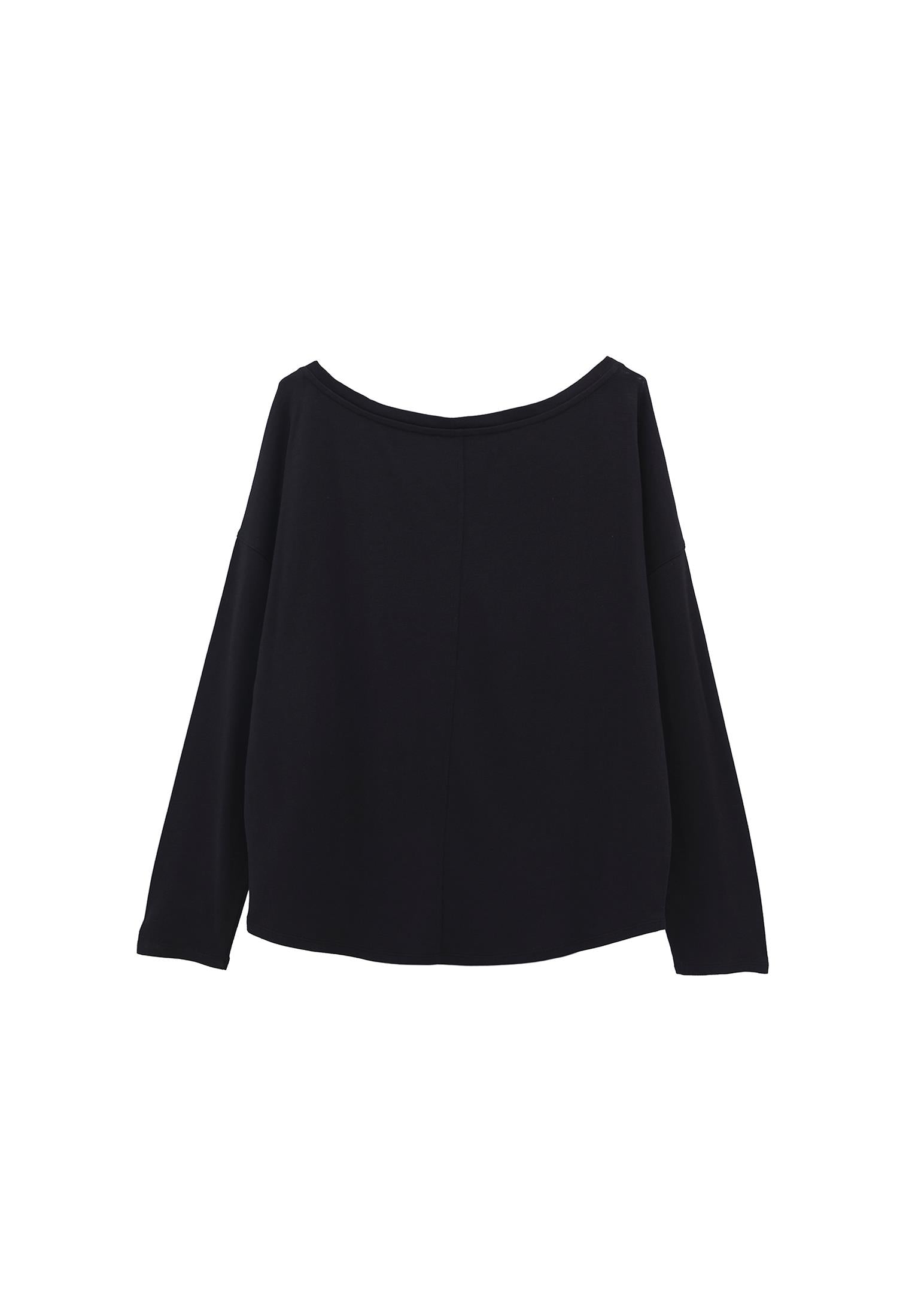 Boat Neck Loose Knit Look Sweater - BLACK