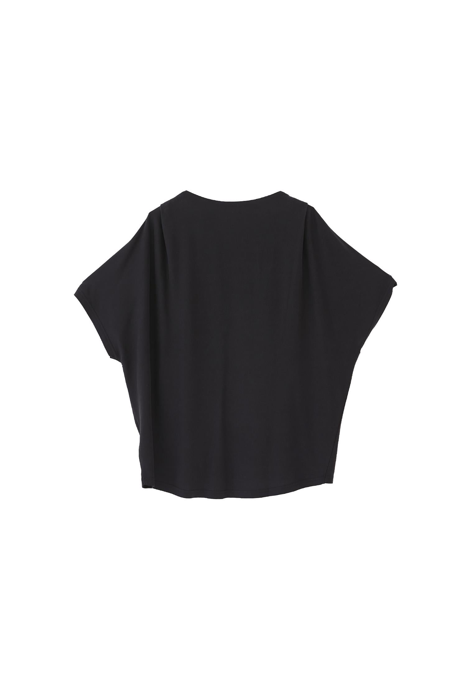 Boat Neck Batwing Sleeve Oversize Tunic T-Shirt - BLACK