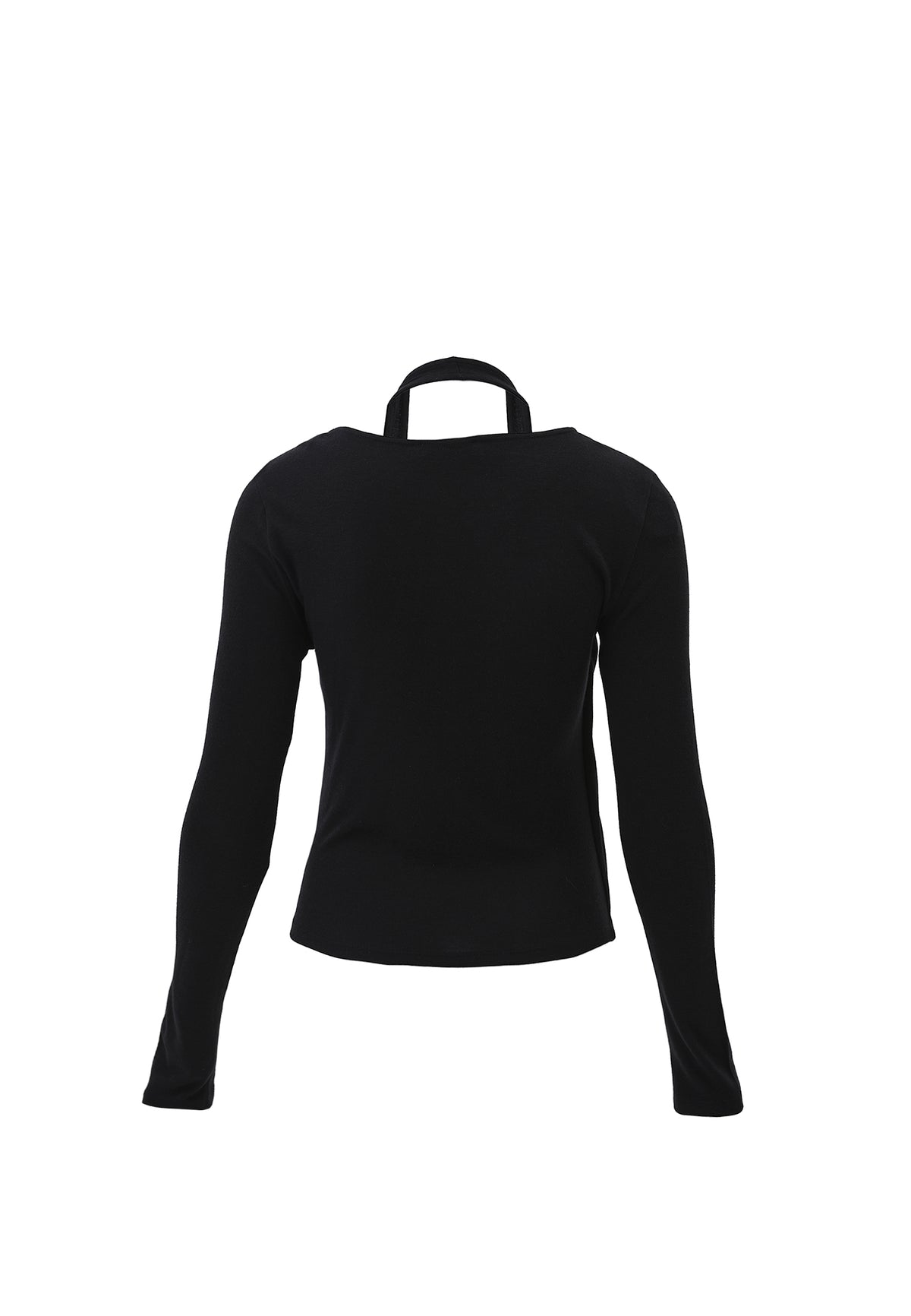 V Neck Long Sleeve T-Shirt - BLACK