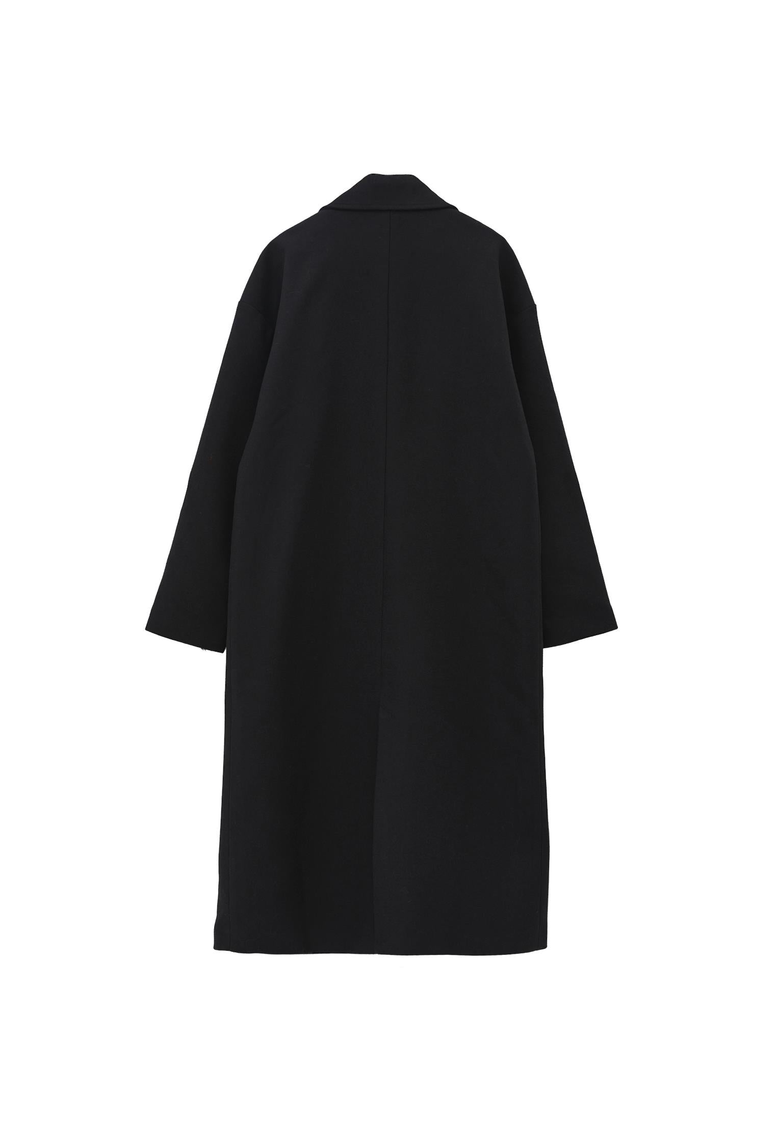 Long Coat With Shawl Collar And Pocket Details - BLACK