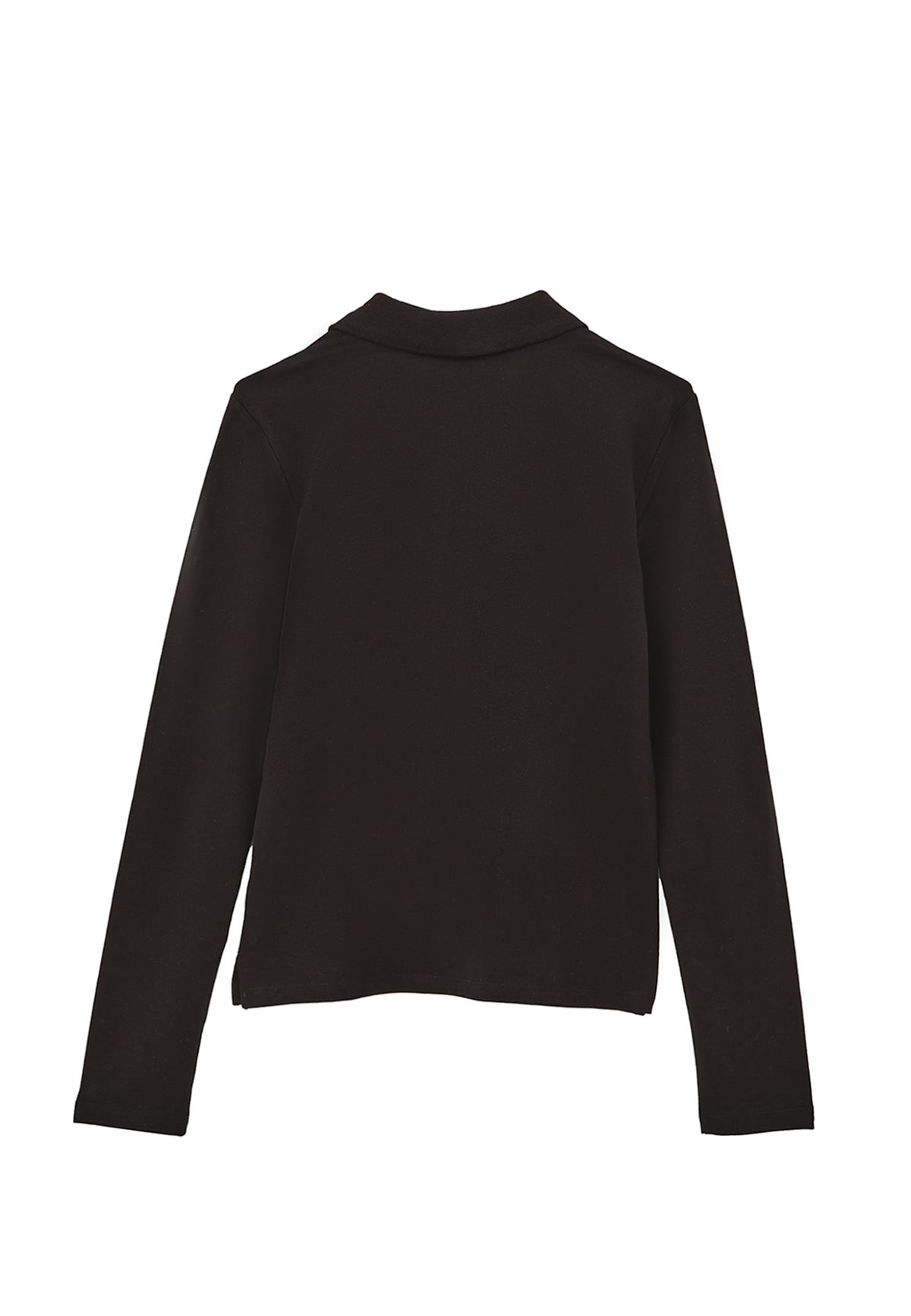 Standard Polo Collar T-Shirt With Slit Detail - BLACK