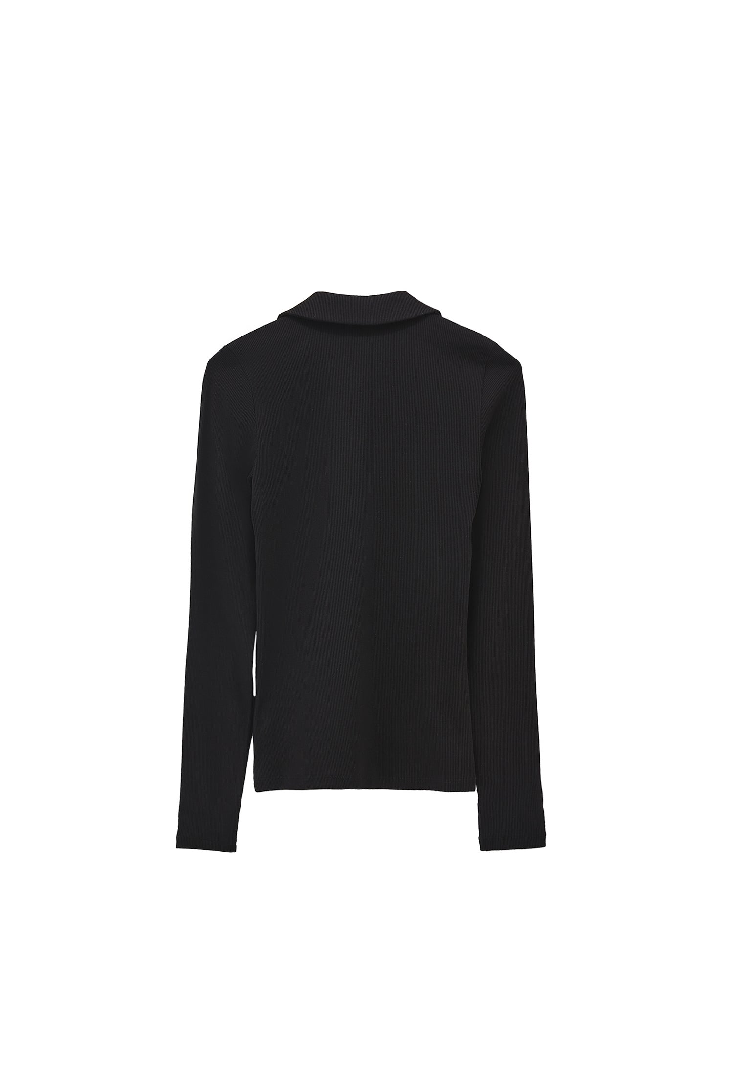 Polo Collar Long Sleeve Bodycon T-Shirt - BLACK
