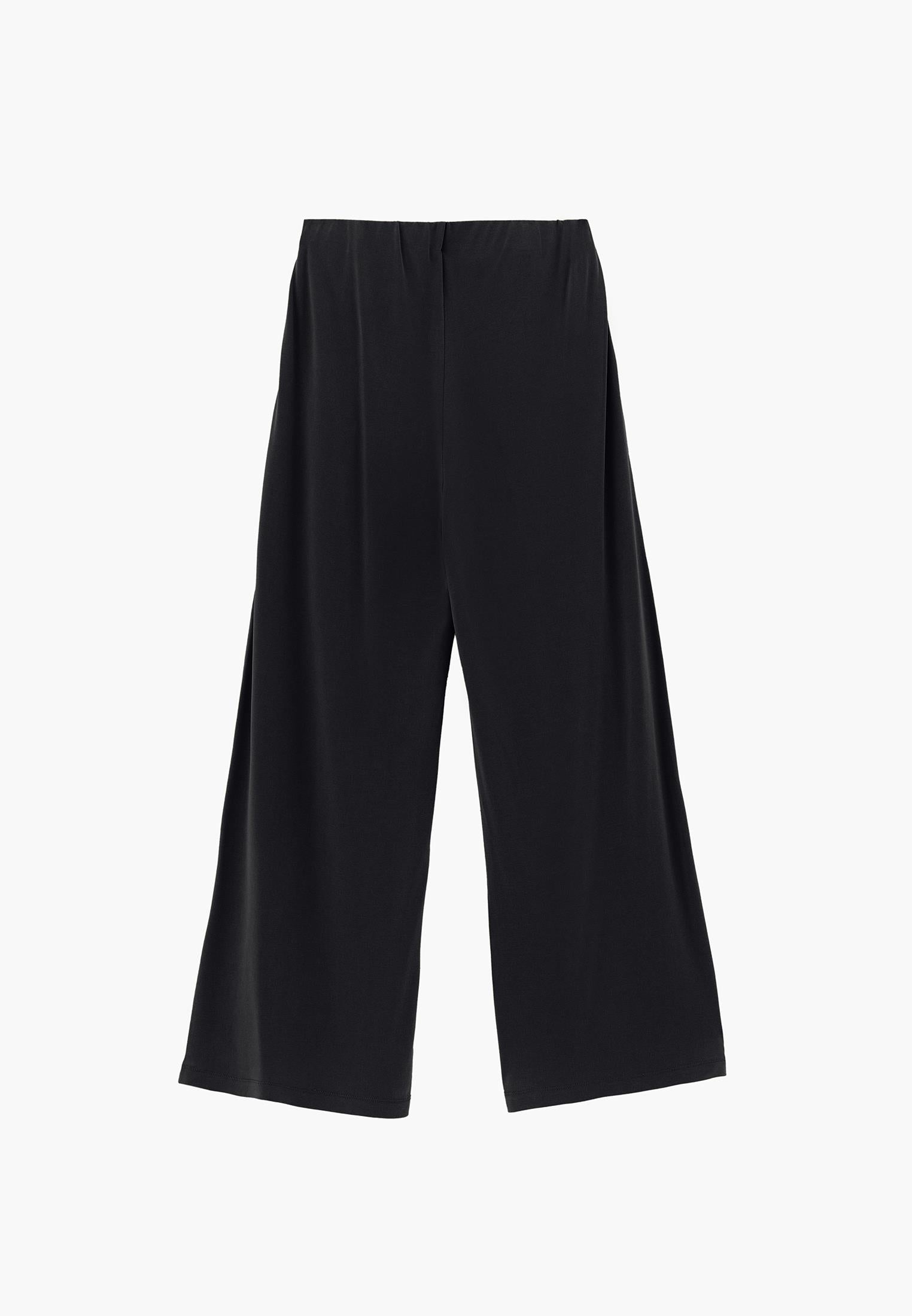 Wide Leg Elastic Waist Pants - BLACK