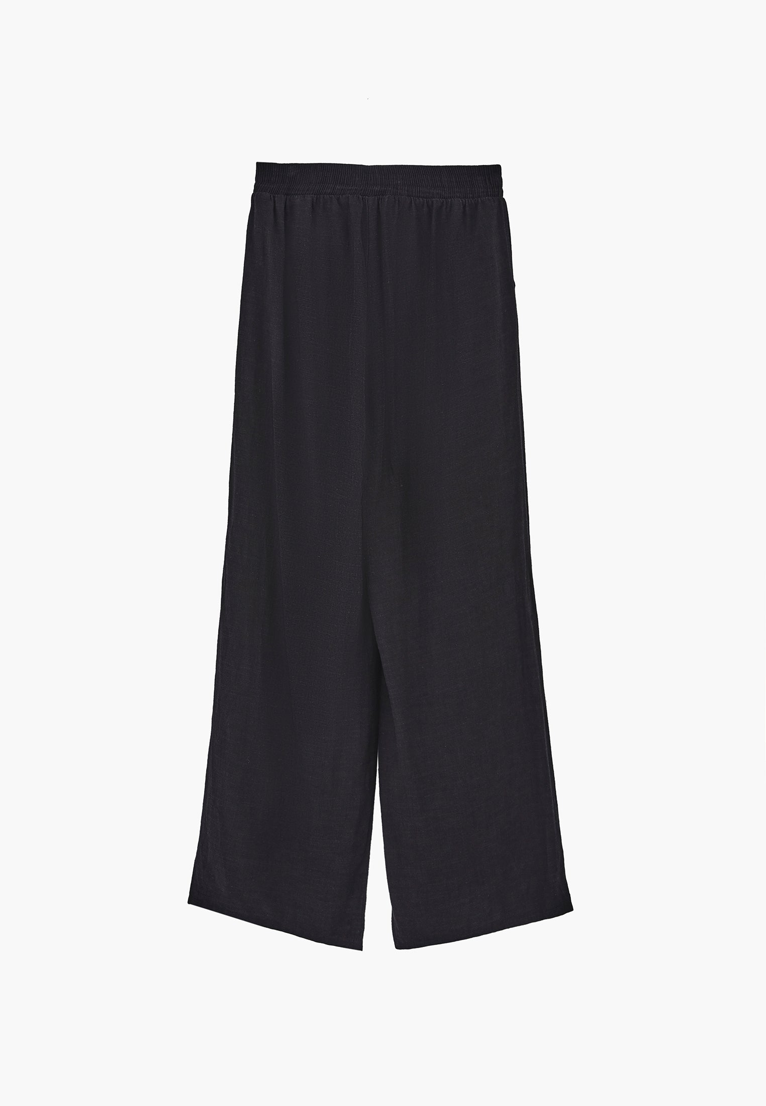 Wide Leg Pants With Elastic Waist - BLACK