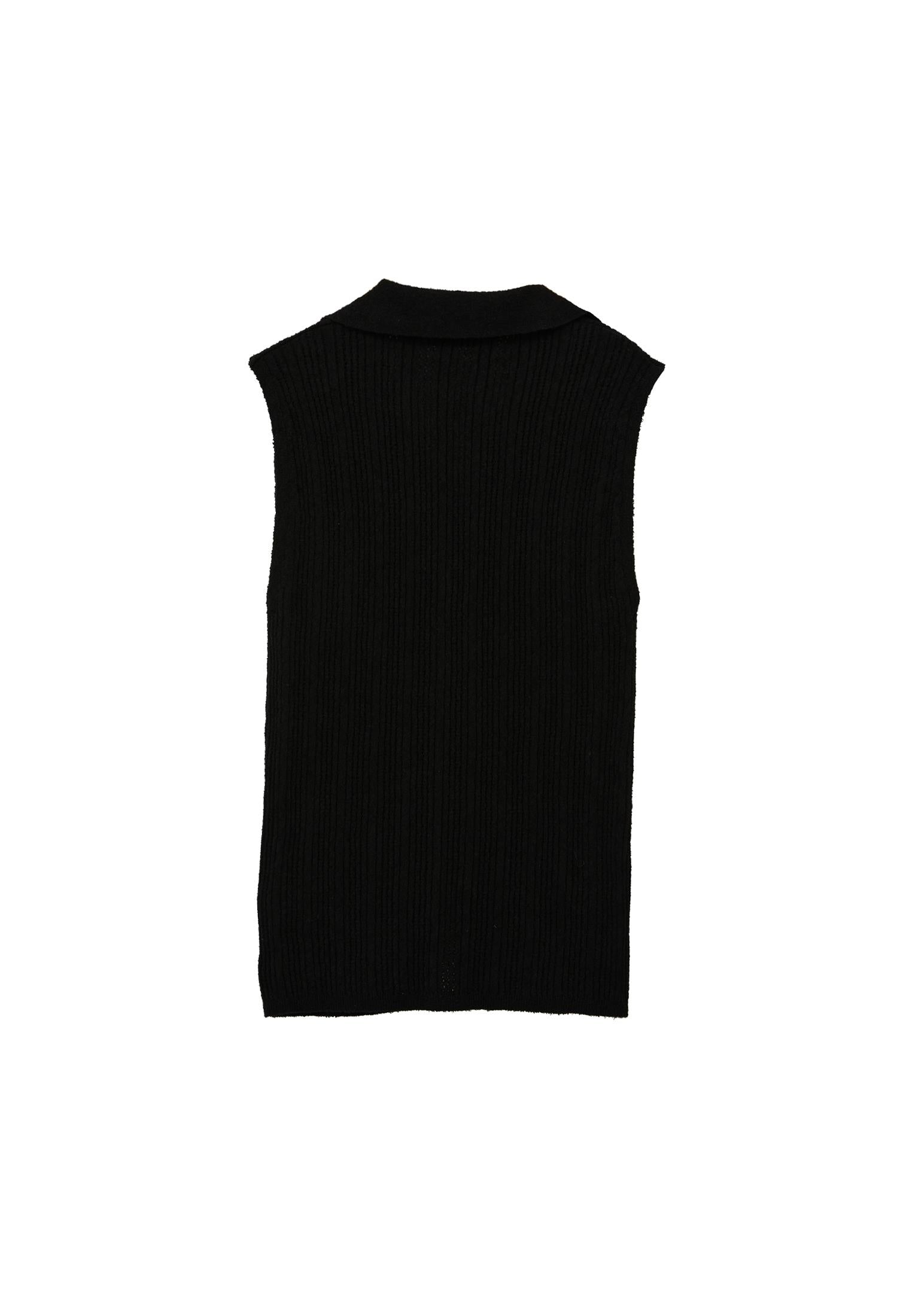 V Neck Boucle Vest - BLACK