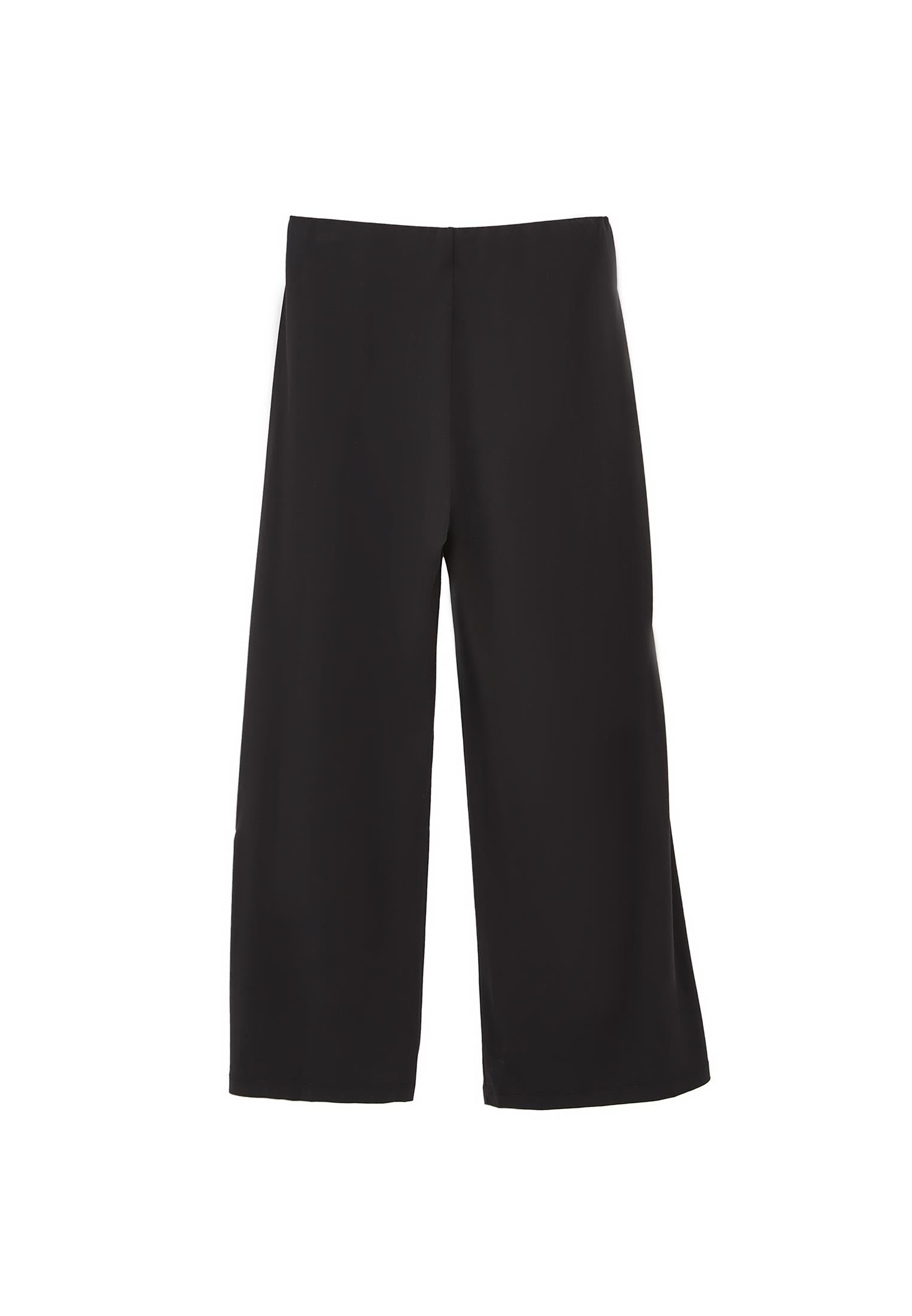 Wide Leg Regular Waist Trousers - BLACK