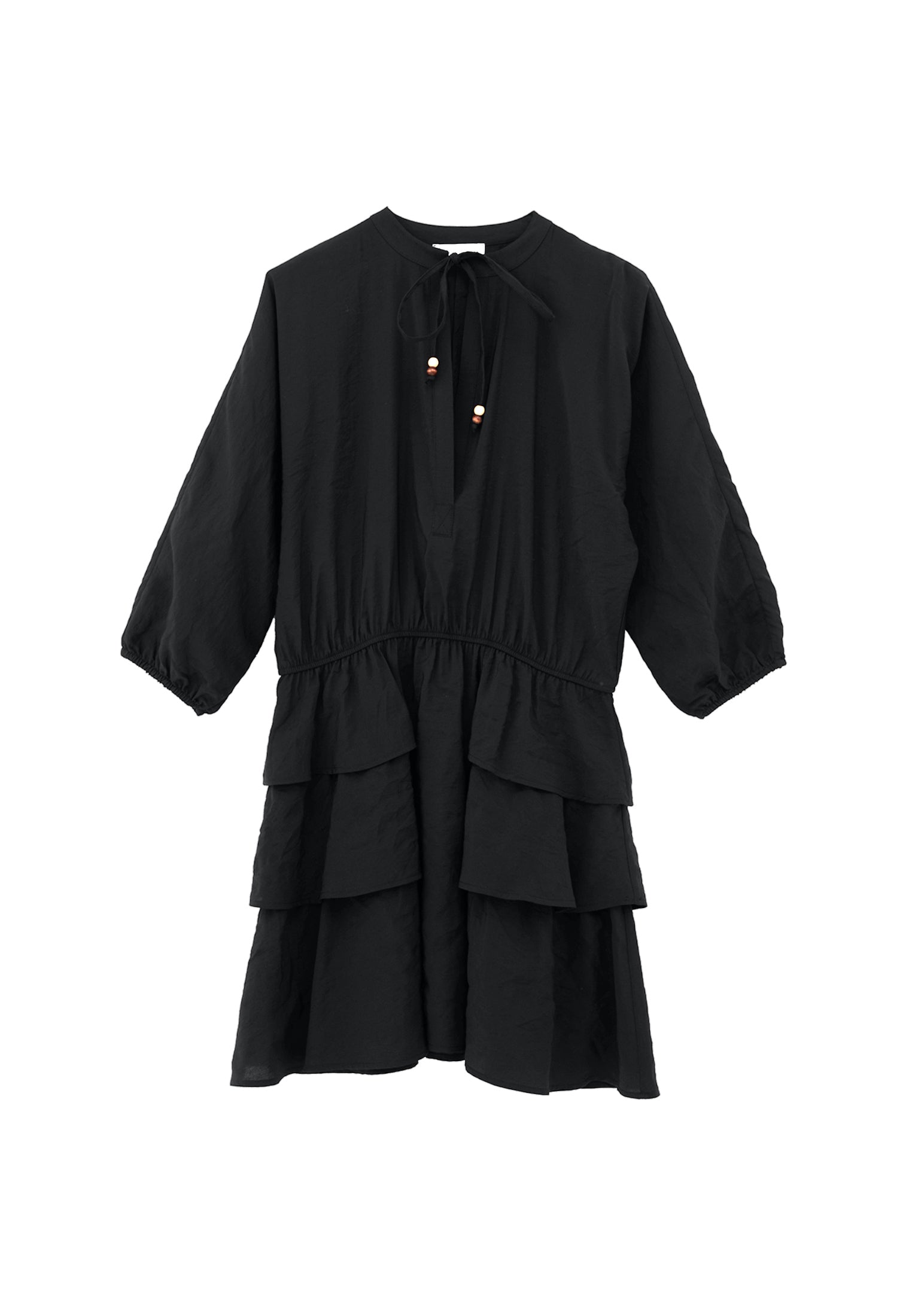 Draped V Neck Dress - BLACK