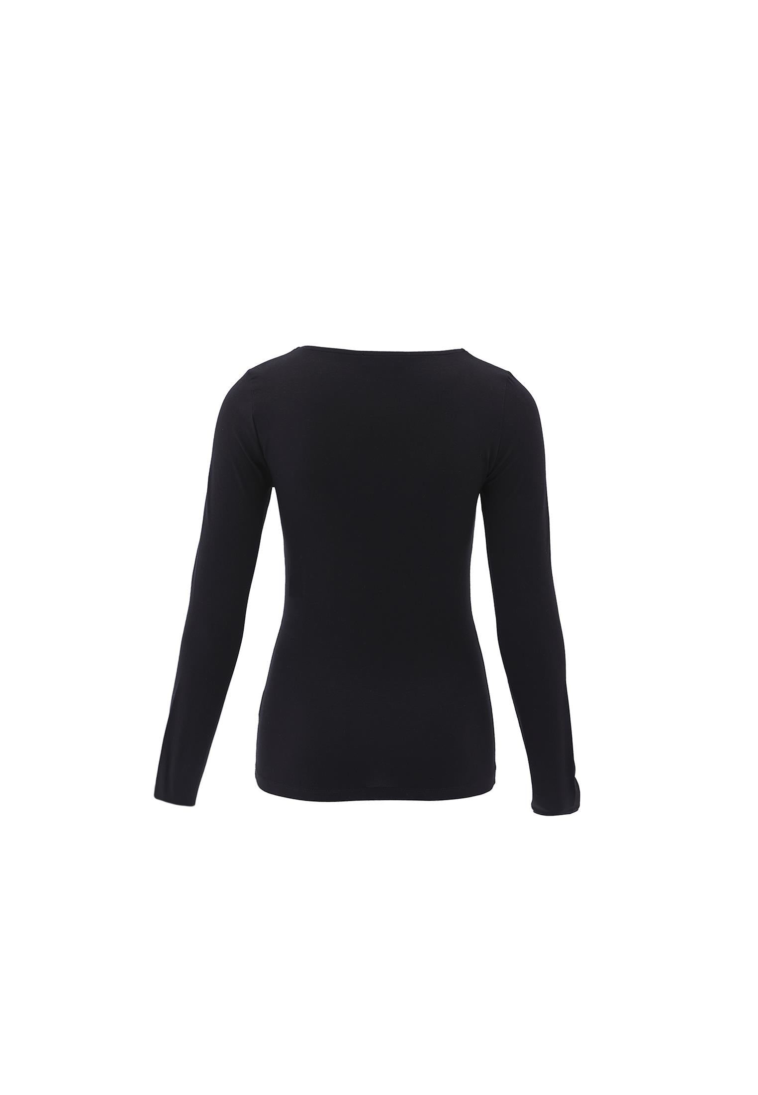 Square Neck Long Sleeve T-Shirt - BLACK