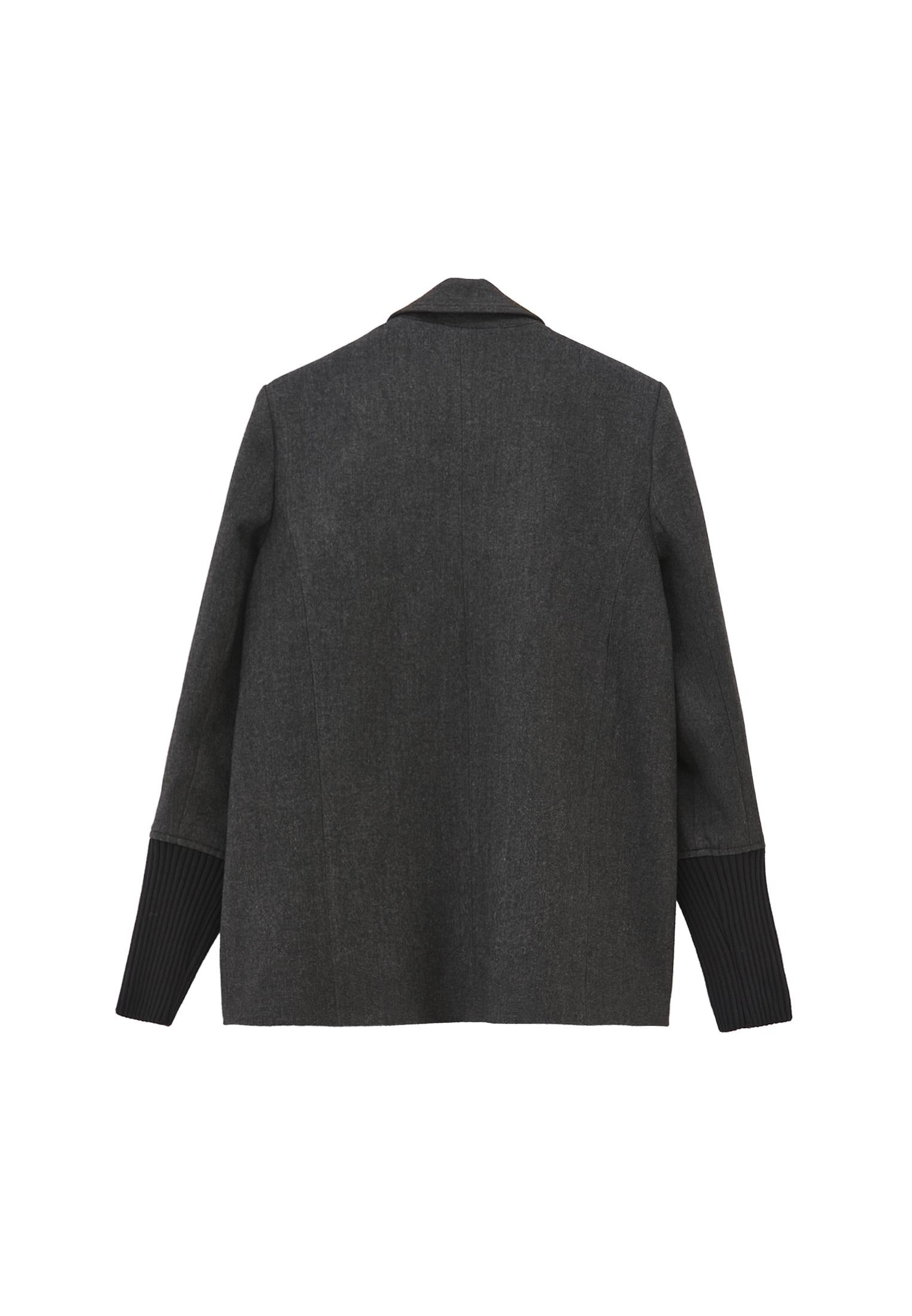 Double-Breasted Long-Sleeve Blazer Jacket - BLACK