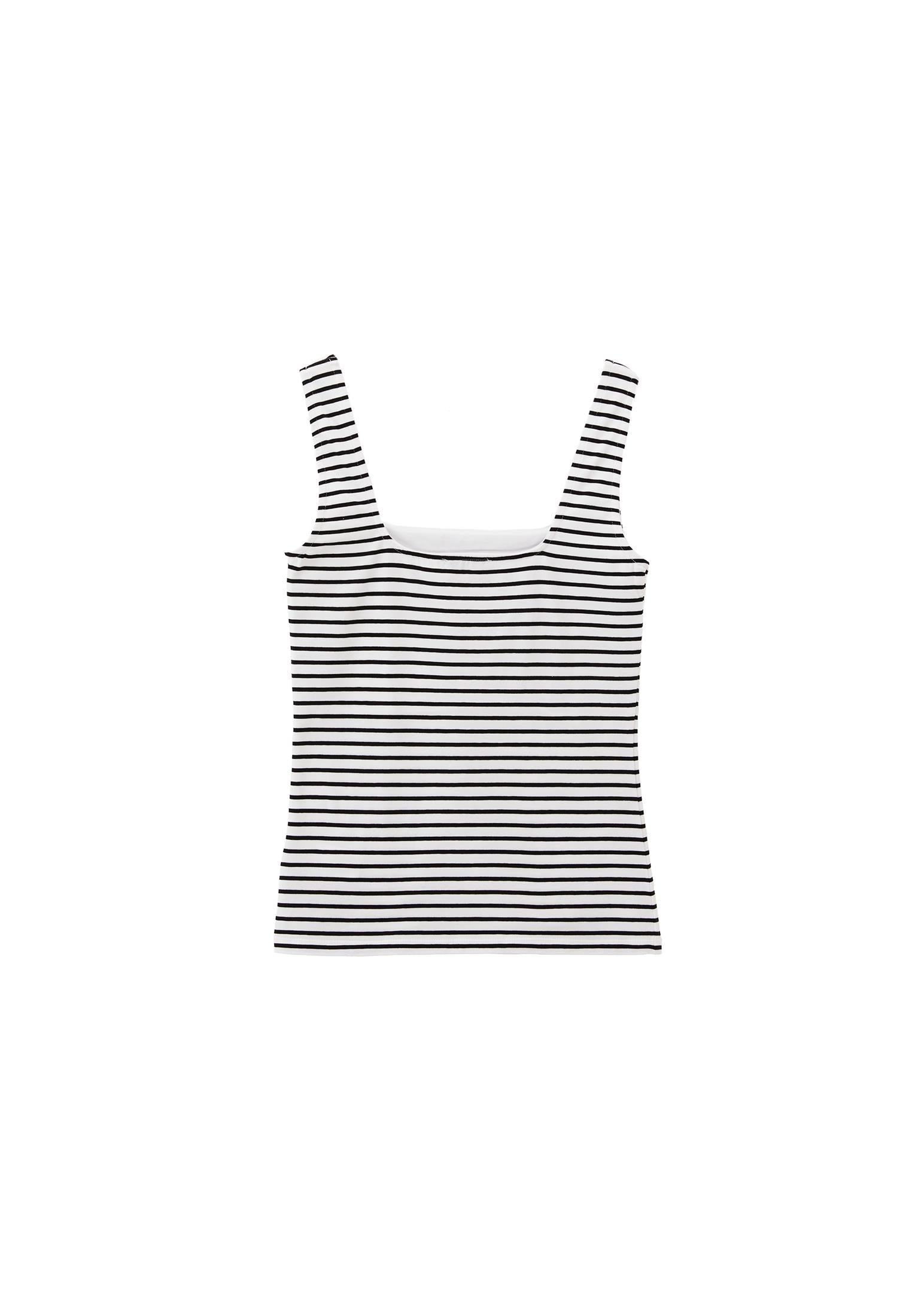 Square Neck Tank Top - WHITE/BLACK
