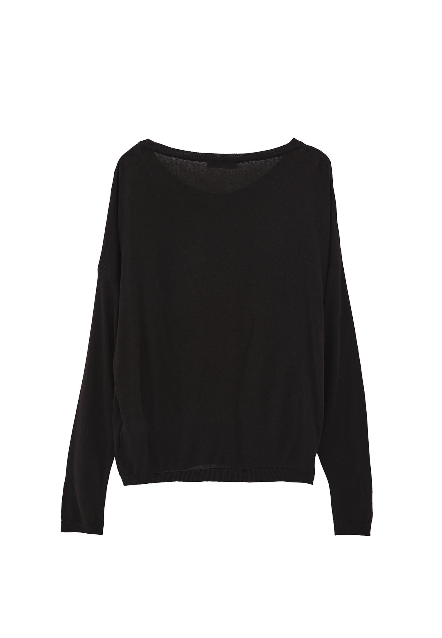 Viscose Boat Neck Sweater - BLACK