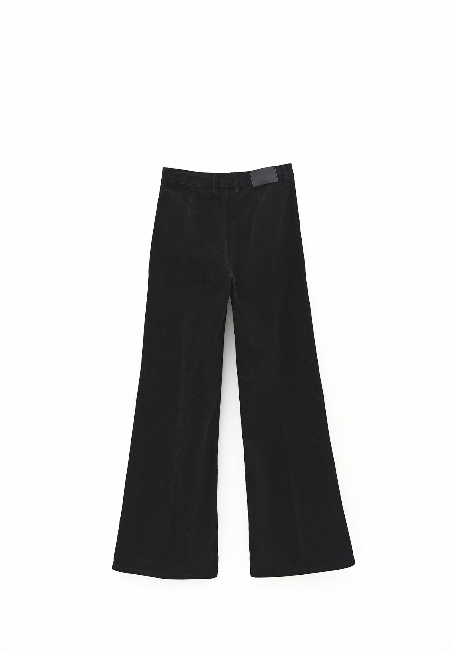 Corduroy Wide Leg Pants - BLACK