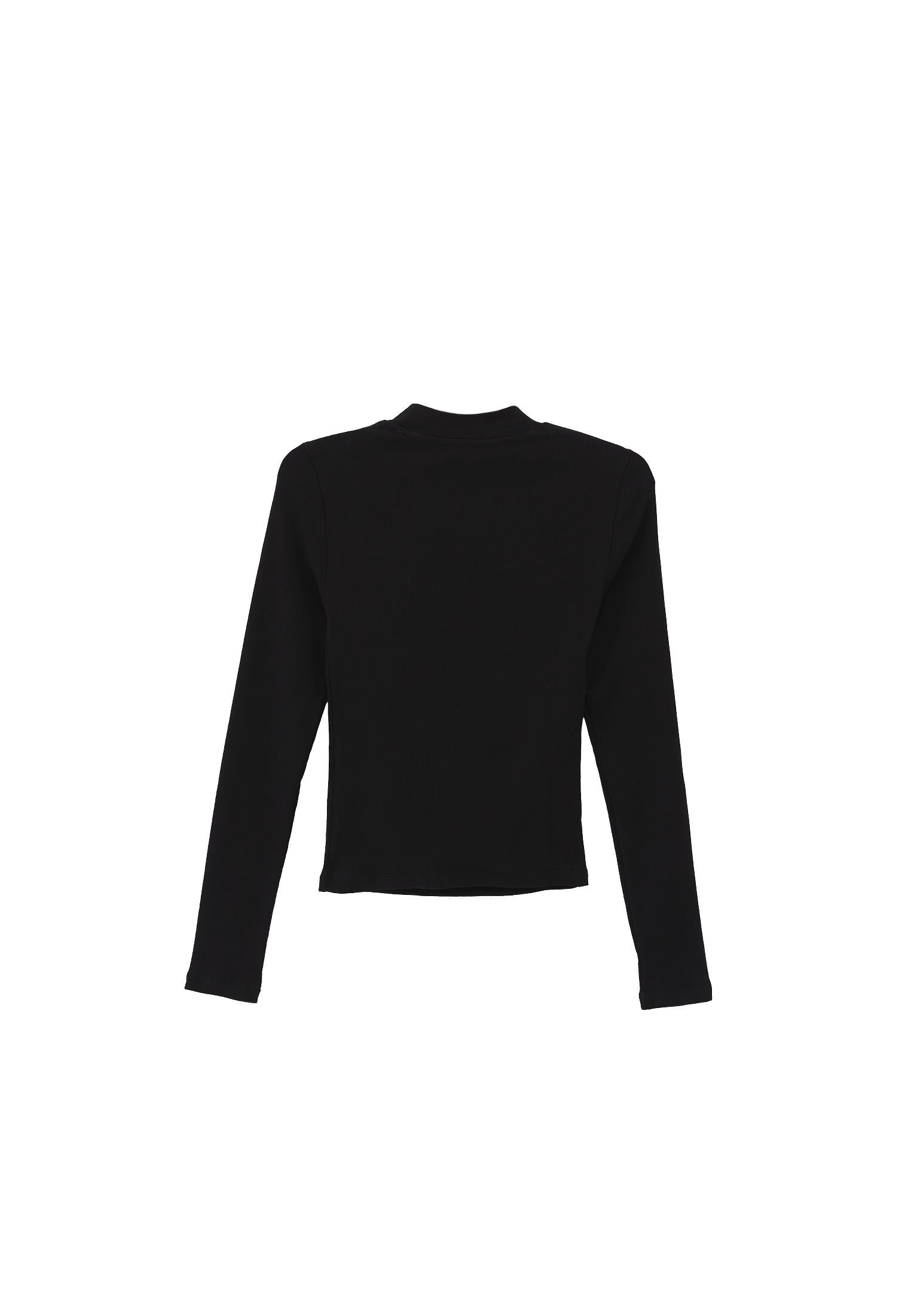 High Neck Long Sleeve Bodycon T-Shirt - BLACK