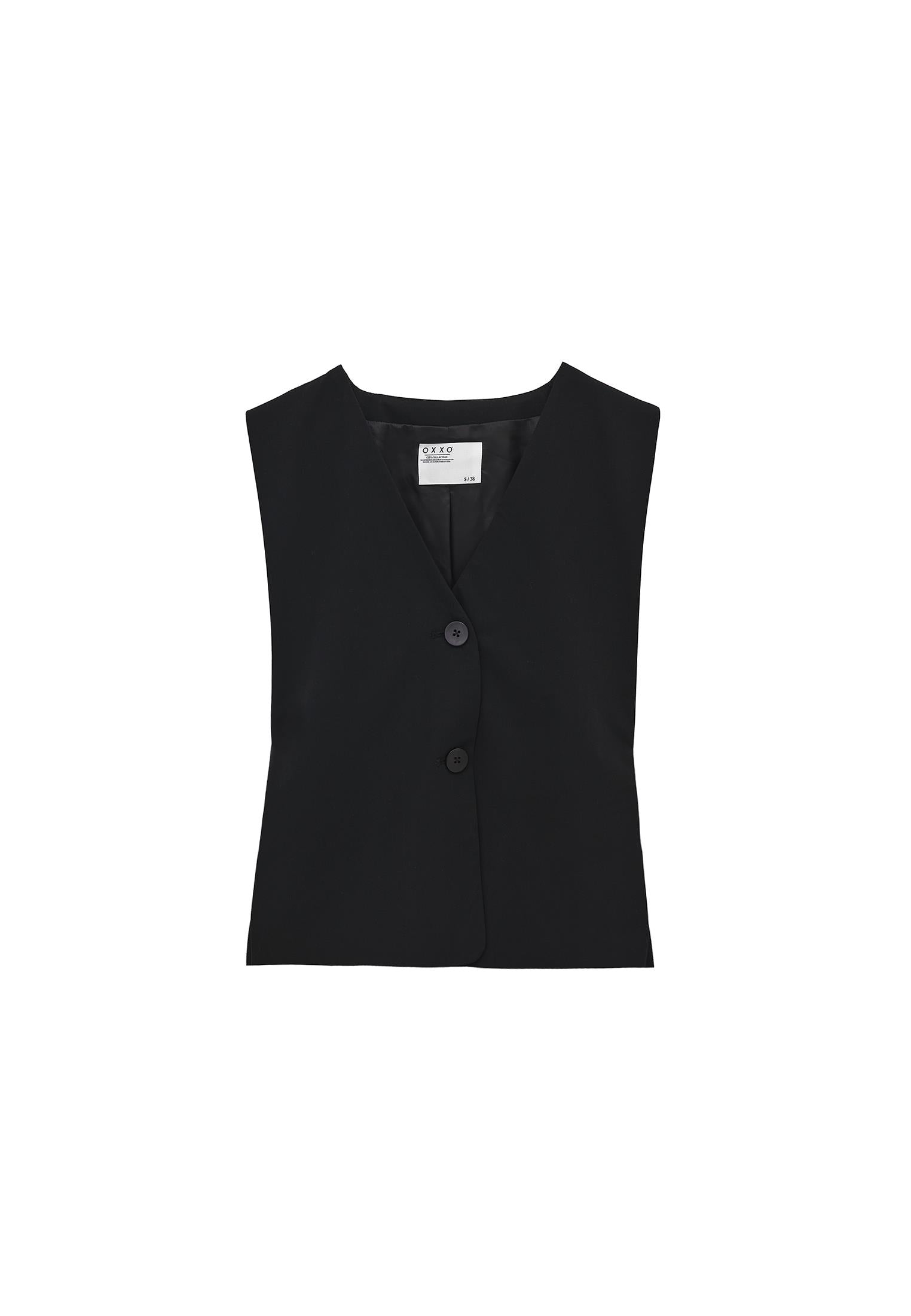 Vest With Buckle Detail V Neck - BLACK