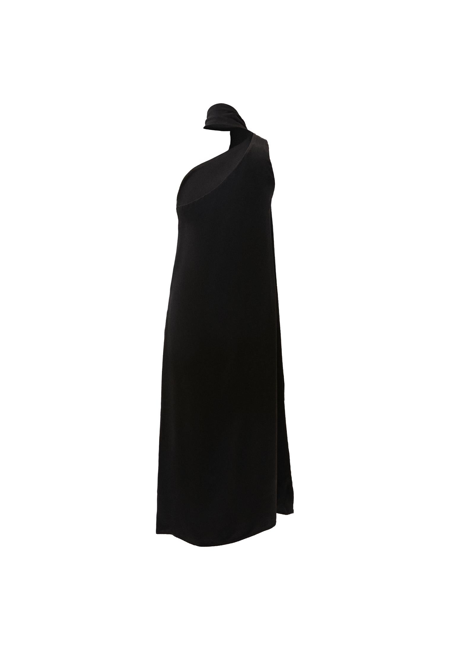 Asymmetric Collar Viscose Dress - BLACK
