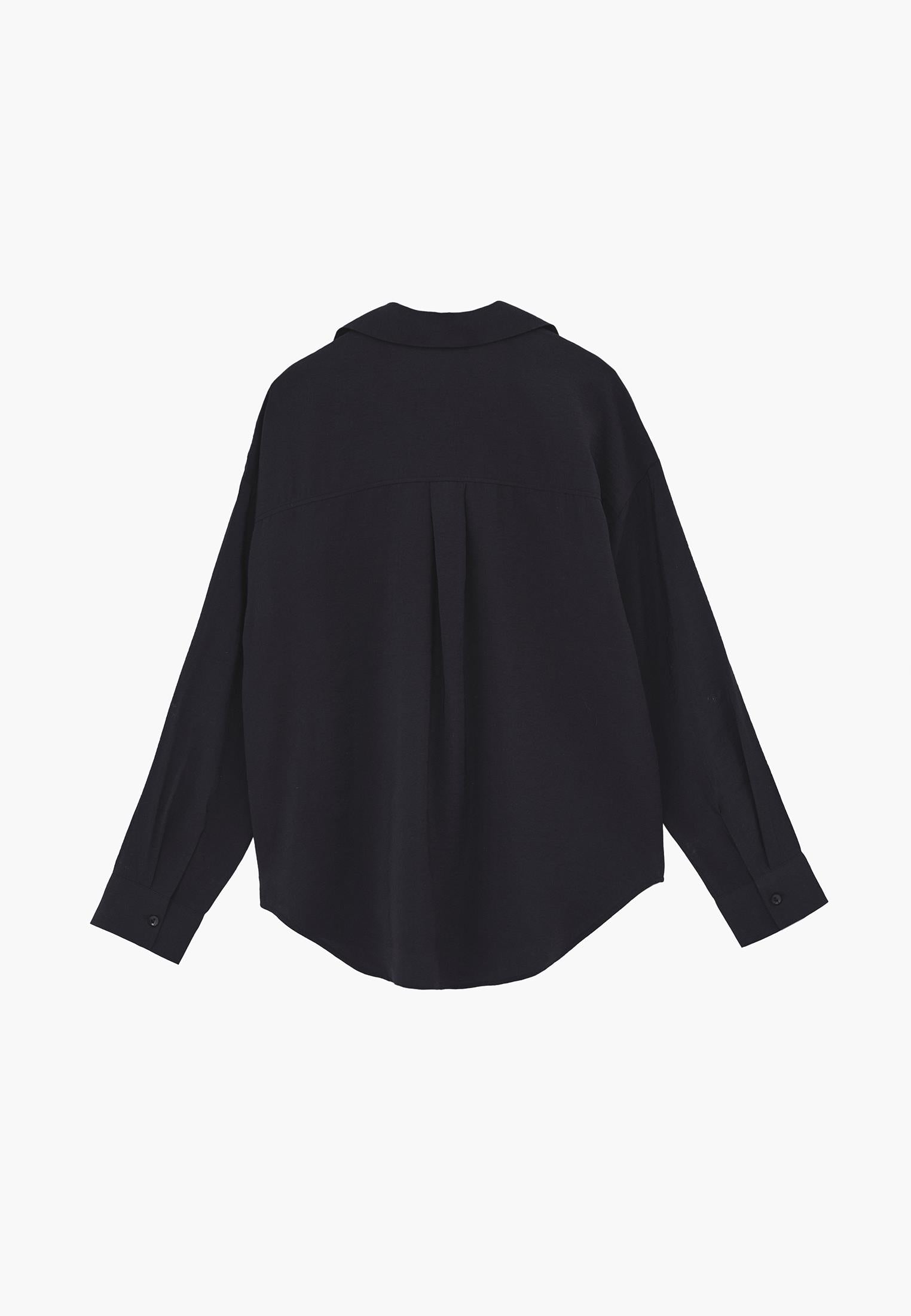 Oversize Long Sleeve Buttoned Shirt - BLACK