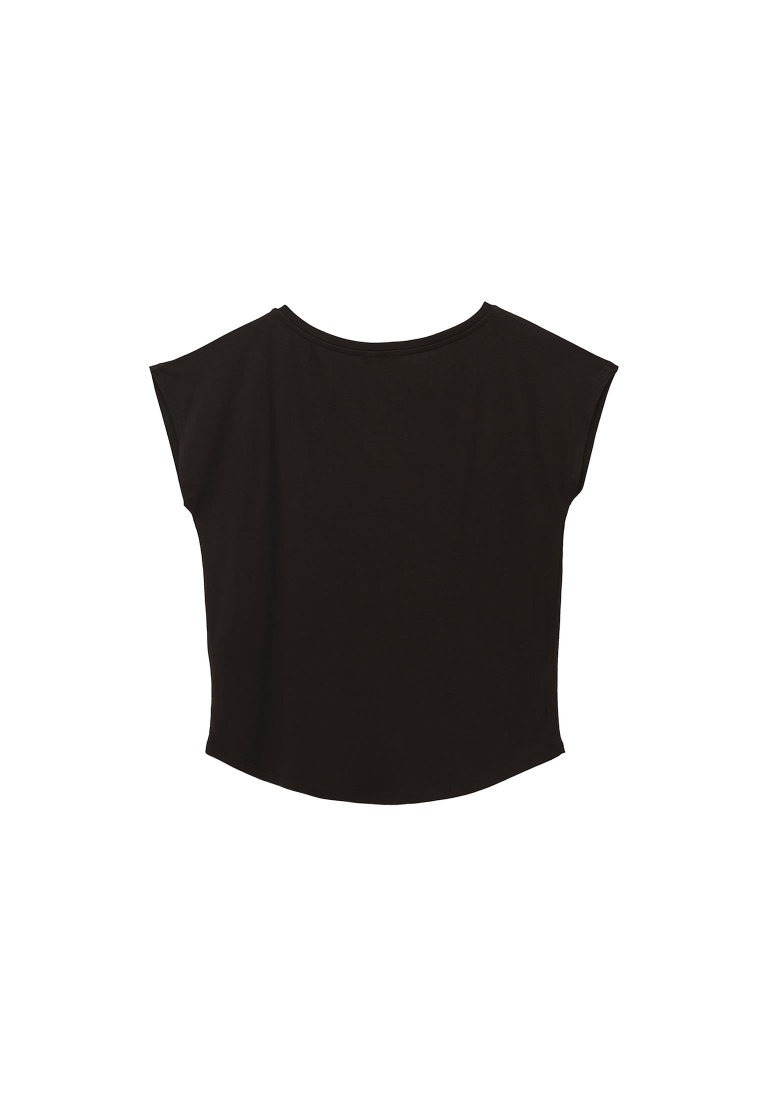 Boat Neck Short Sleeve T-Shirt - BLACK