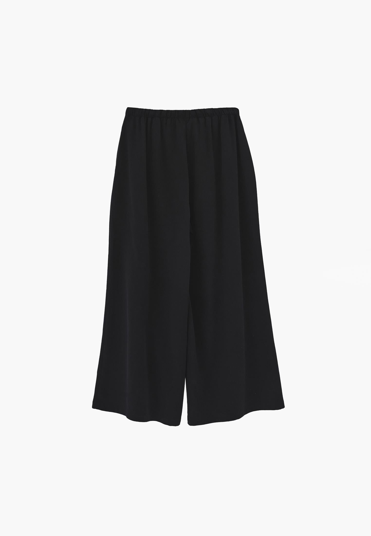 Wide Leg High Waist Elastic Pants - BLACK