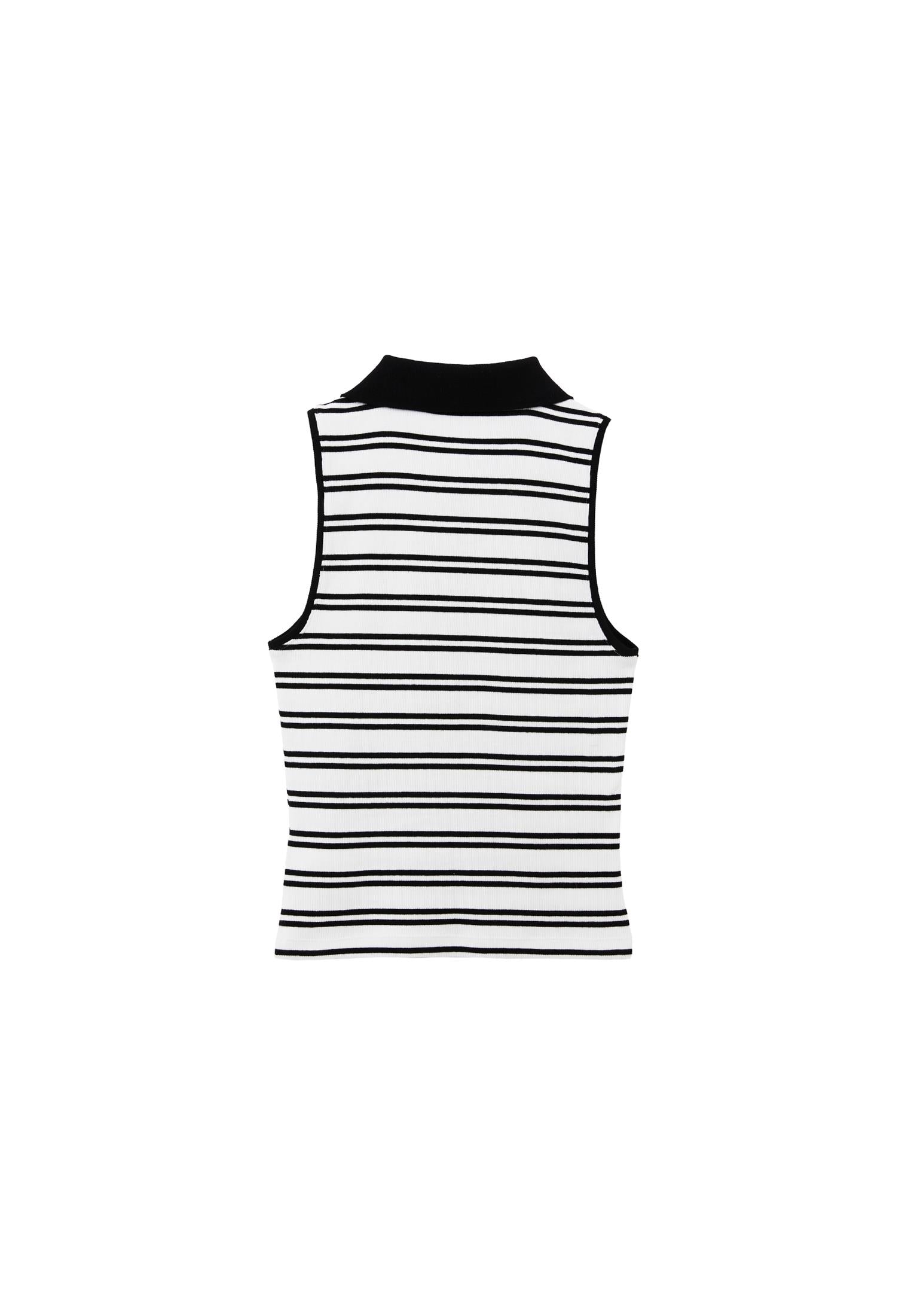 Polo Collar Tank Top - WHITE/BLACK
