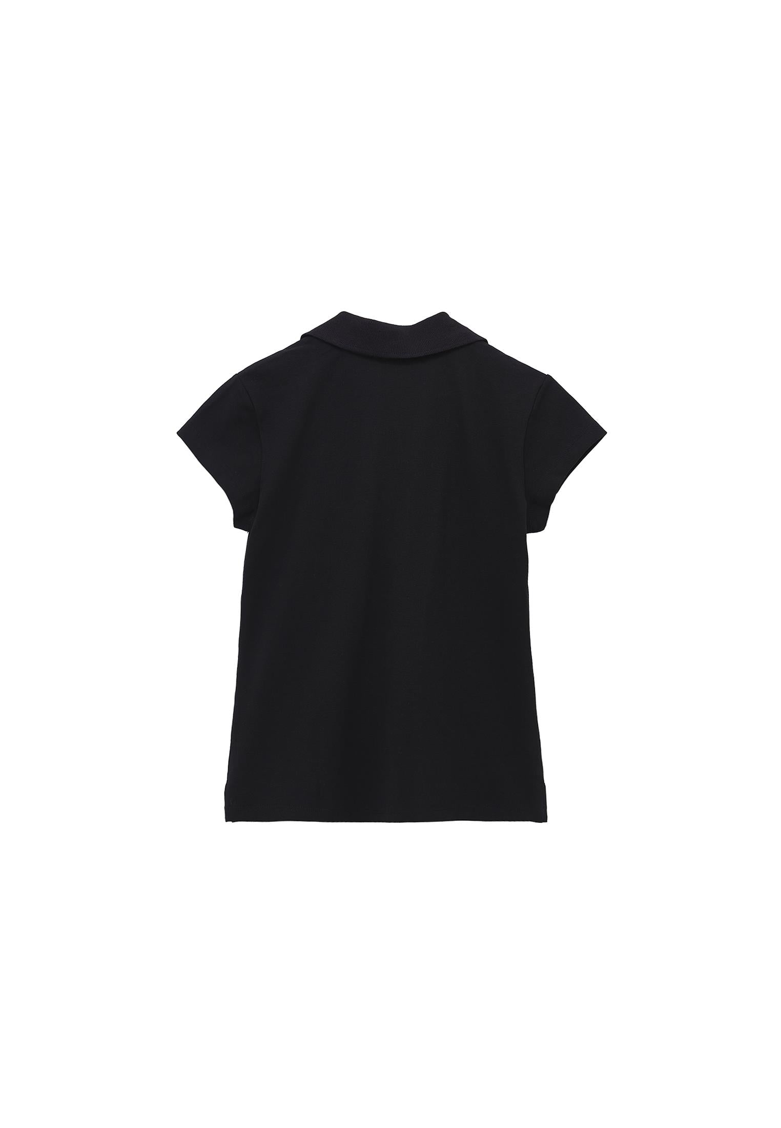 Polo Collar Short Sleeve Standard T-Shirt - BLACK