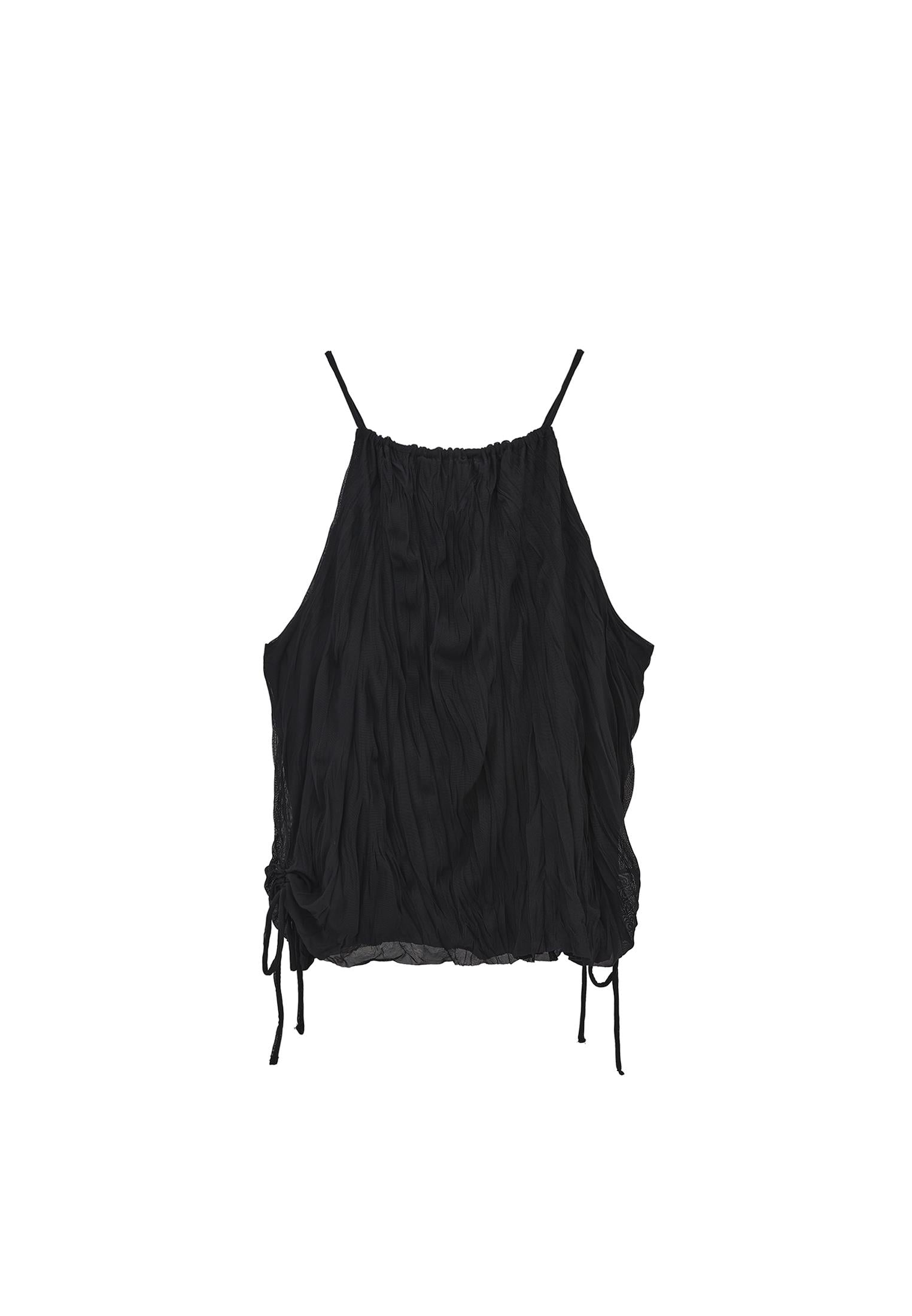 Halter Neck Crinkled Look Blouse - BLACK
