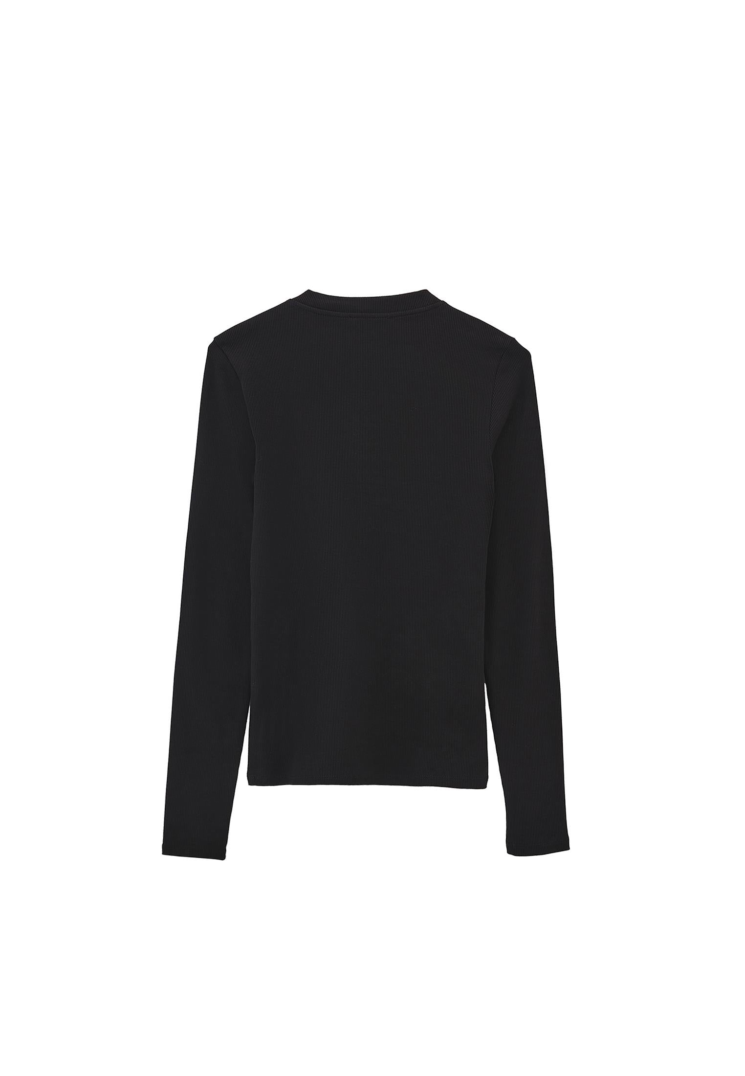 Long Sleeve Crew Neck Bodycon T-Shirt - BLACK