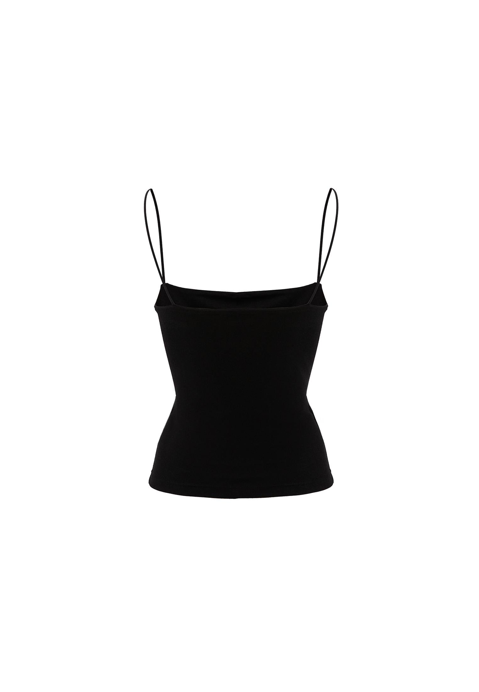 Wide Neck Strappy Tank Top - BLACK