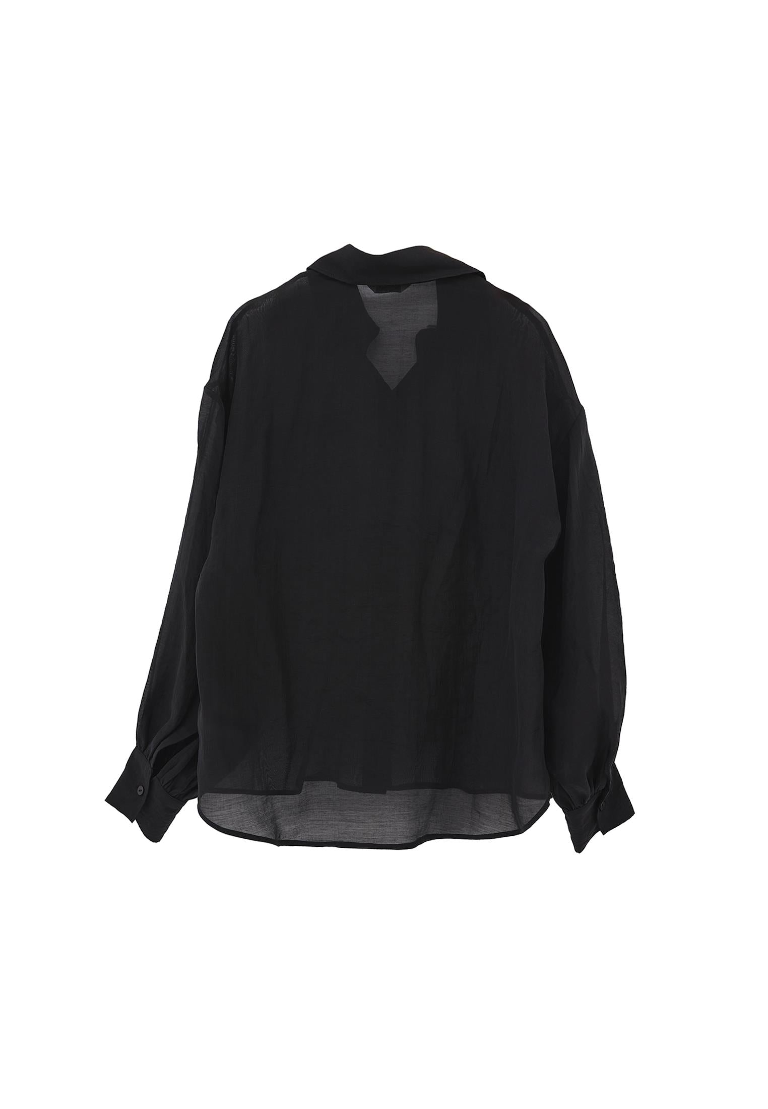 Loose Shirt With Balloon Sleeves And Pocket Detail - BLACK