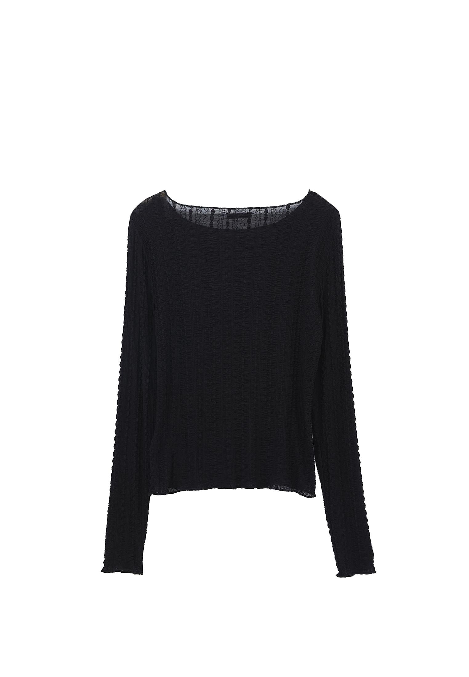 Boat Neck Lace Blouse - BLACK