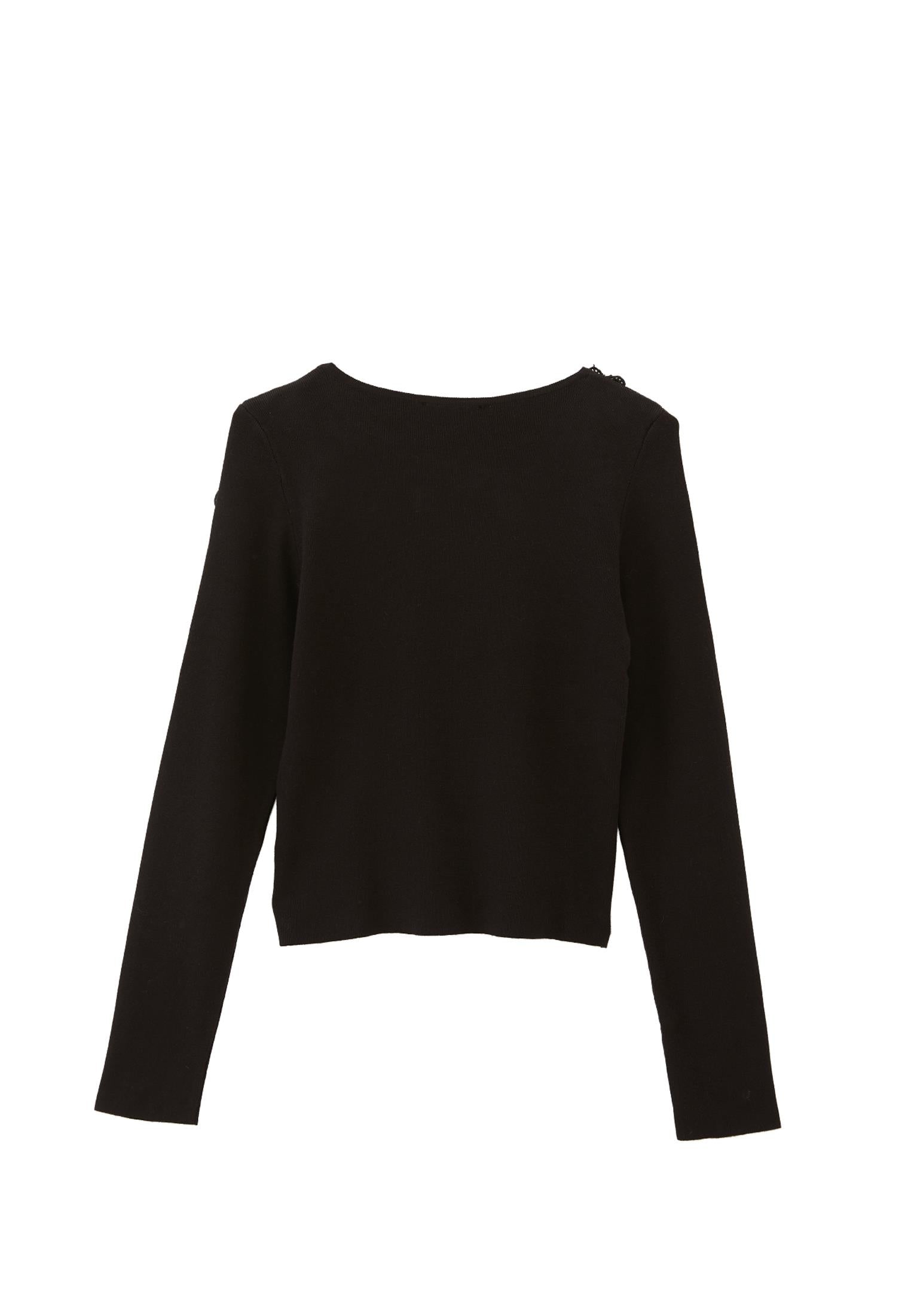 Boat Neck Raglan Sleeve Sweater - BLACK