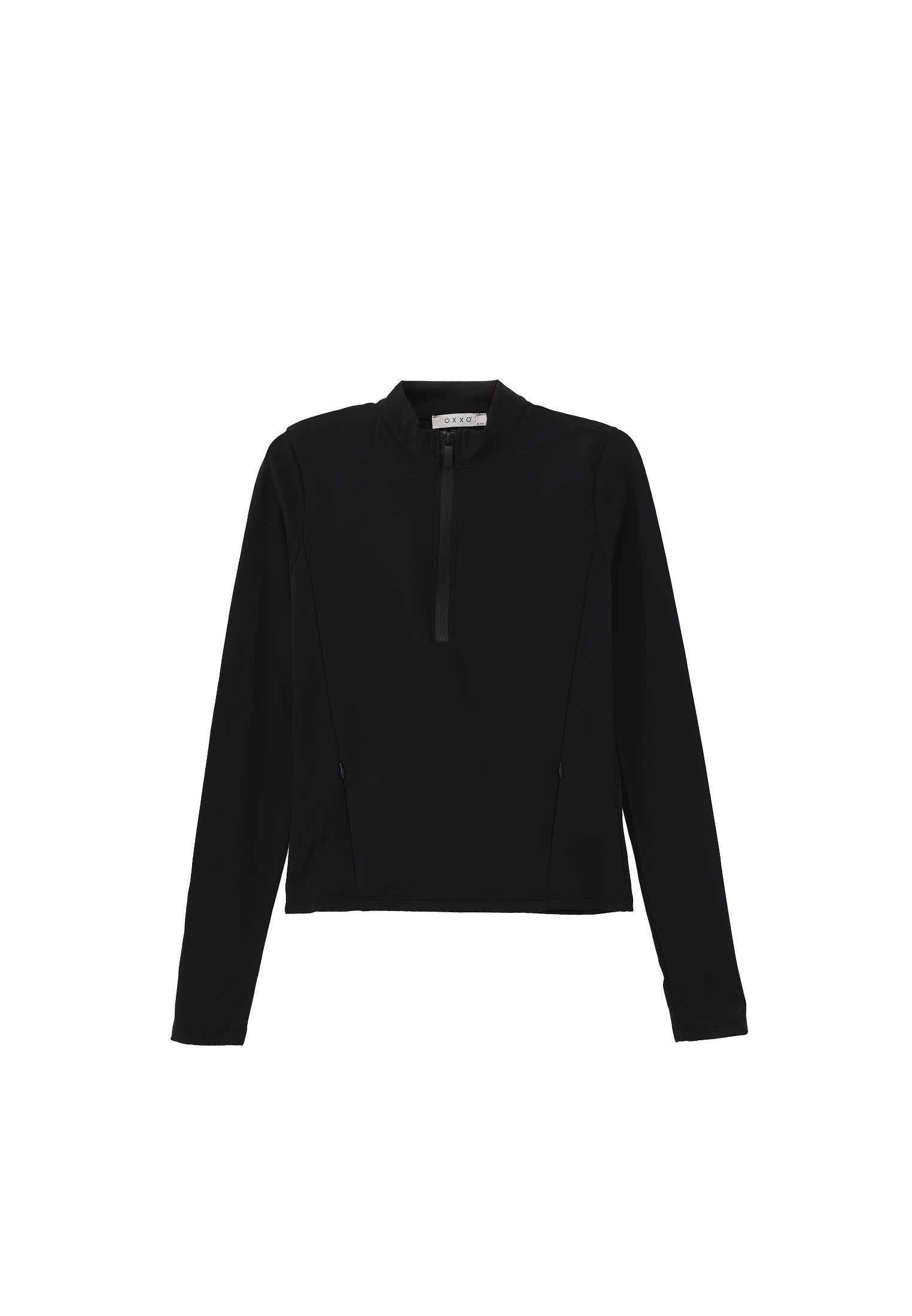 High Neck Long Sleeve T-Shirt - BLACK