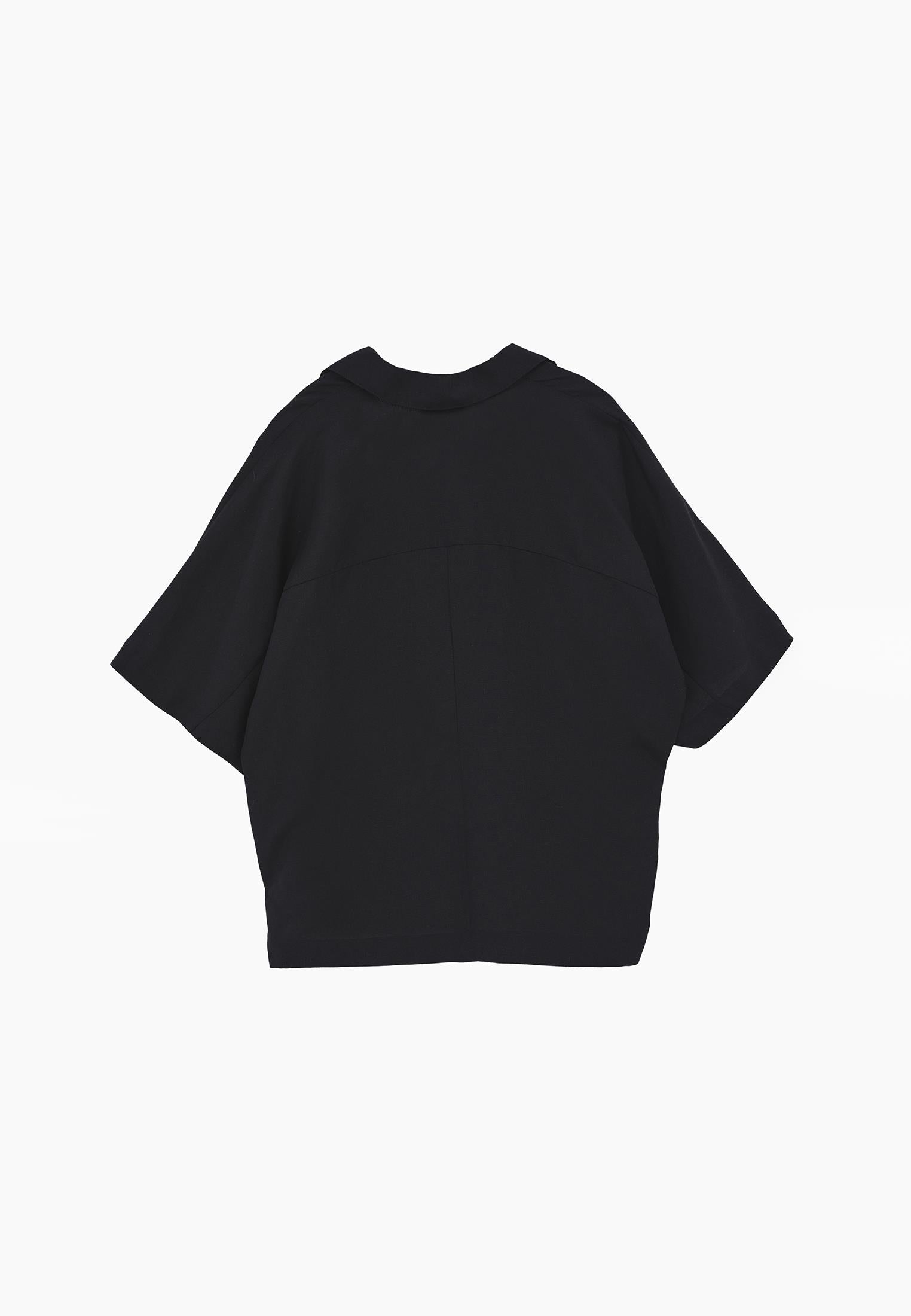Polo Neck Batwing Sleeve Oversize Blouse - BLACK